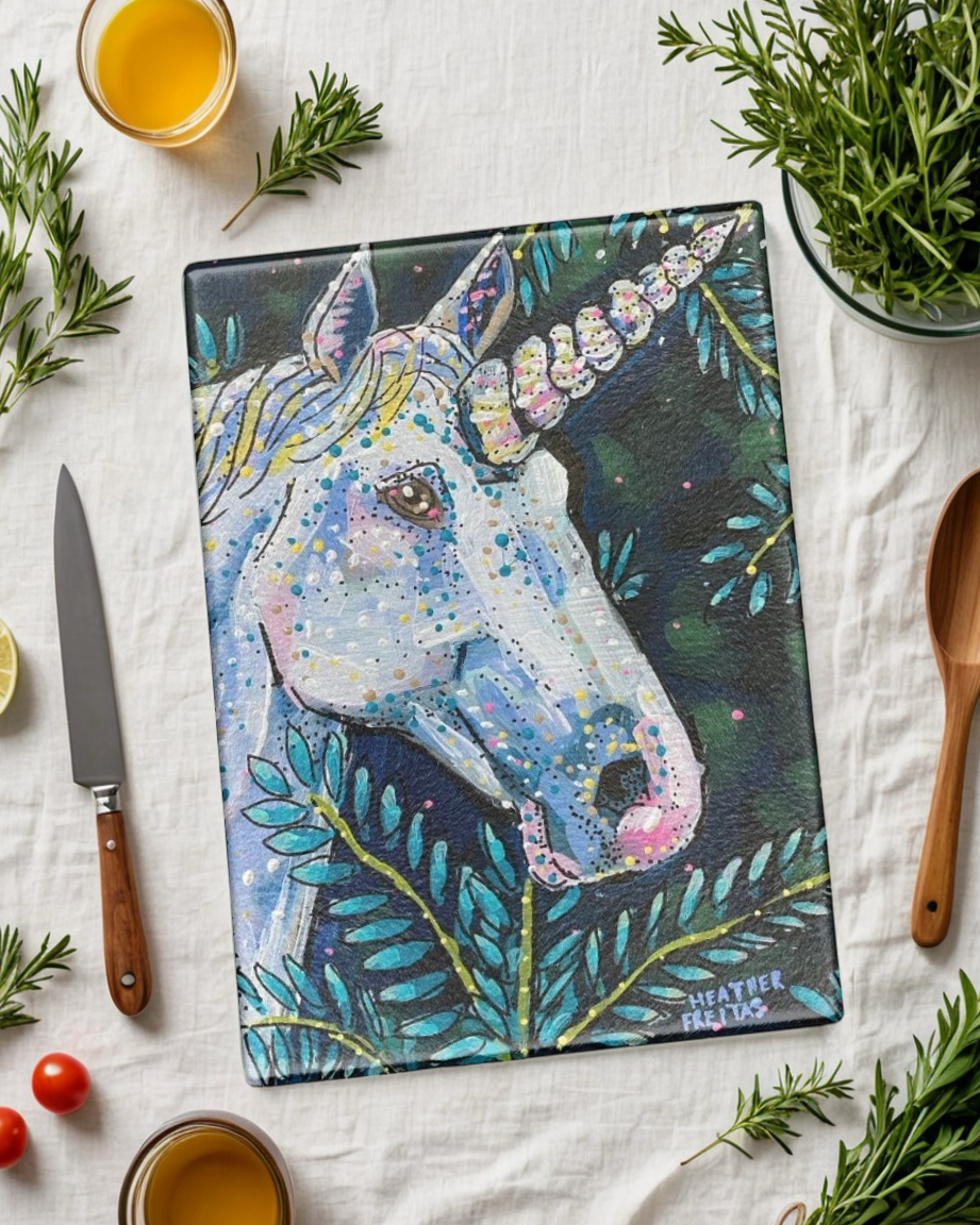 Emerald Unicorn Glass Chopping Board Trivet