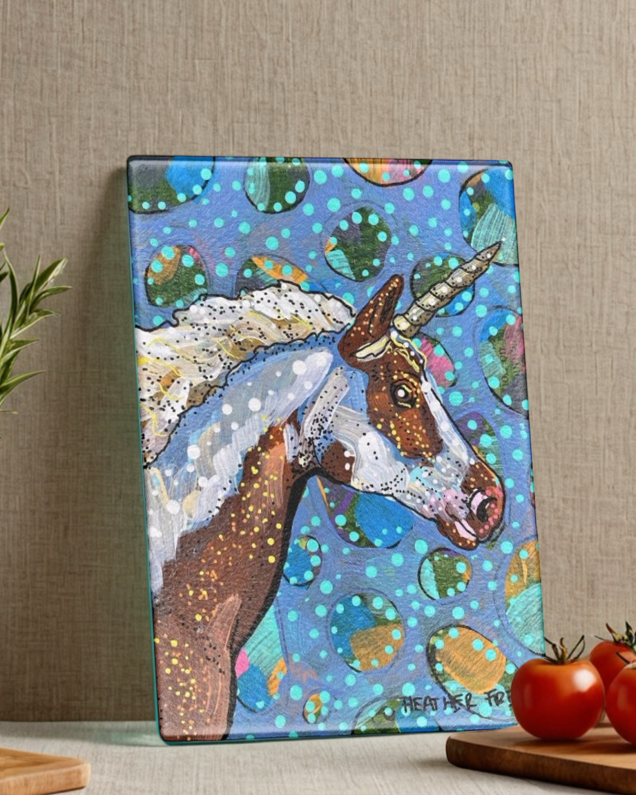 Painted Unicorn Glass Chopping Board Trivet