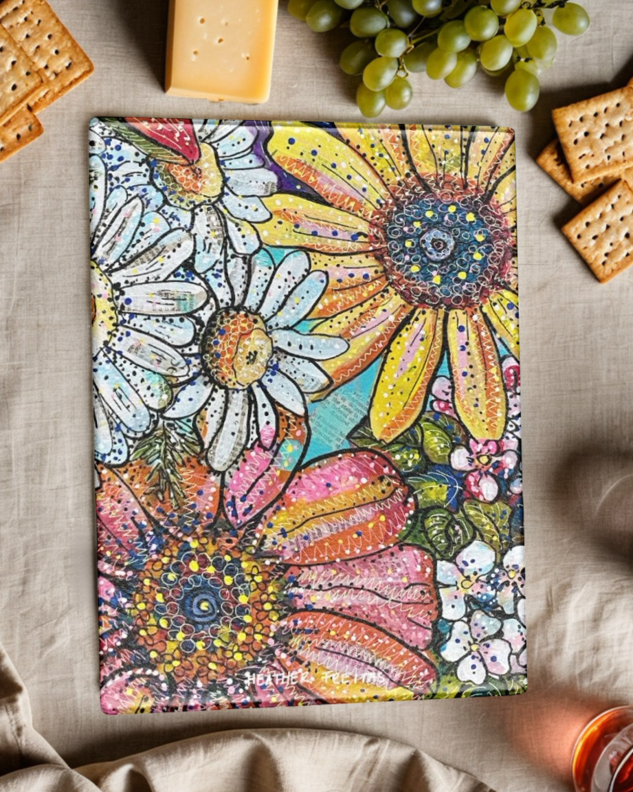 Flower Power Glass Cutting Board Trivet