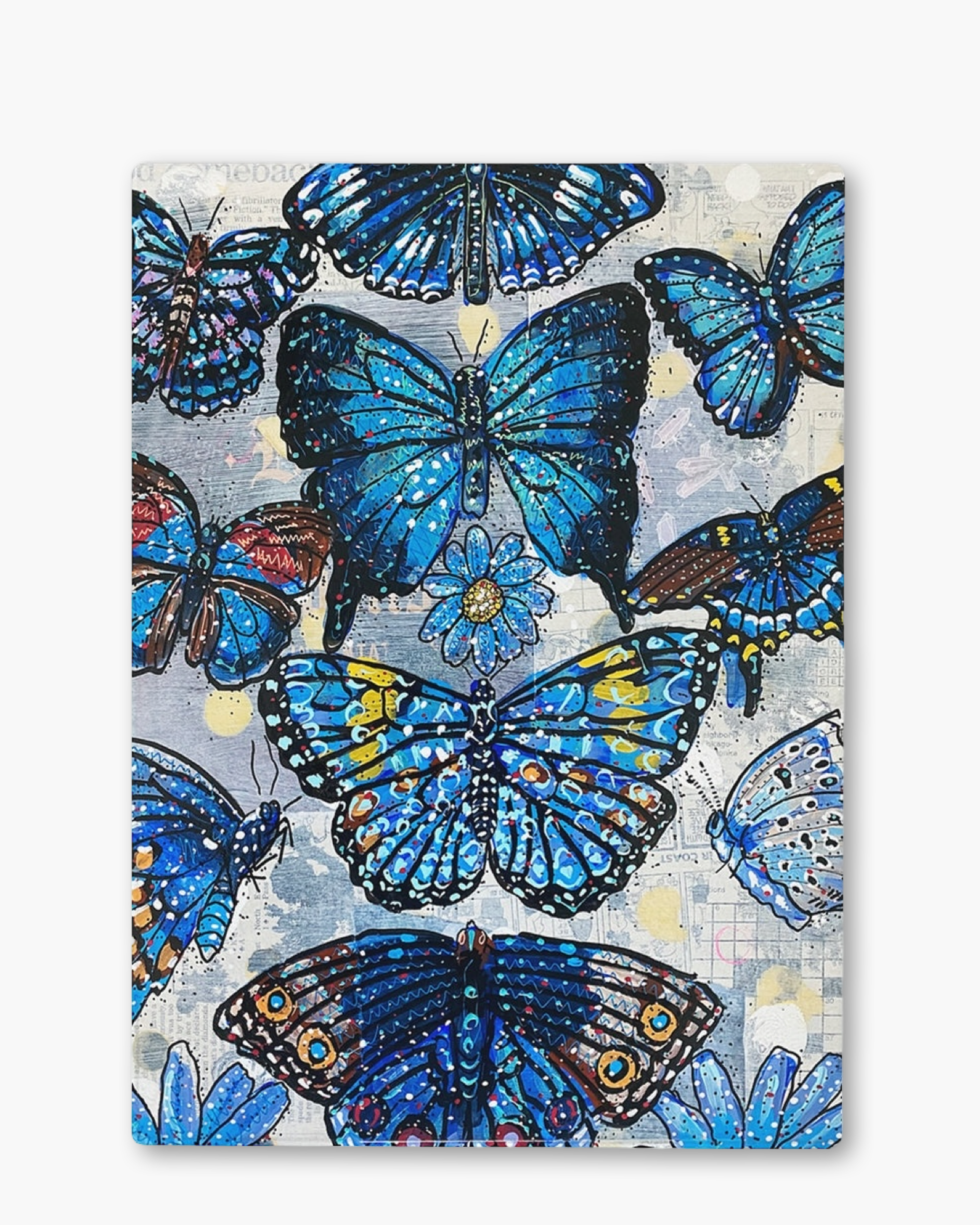 Blue Butterfly Specimens Glass Chopping Board