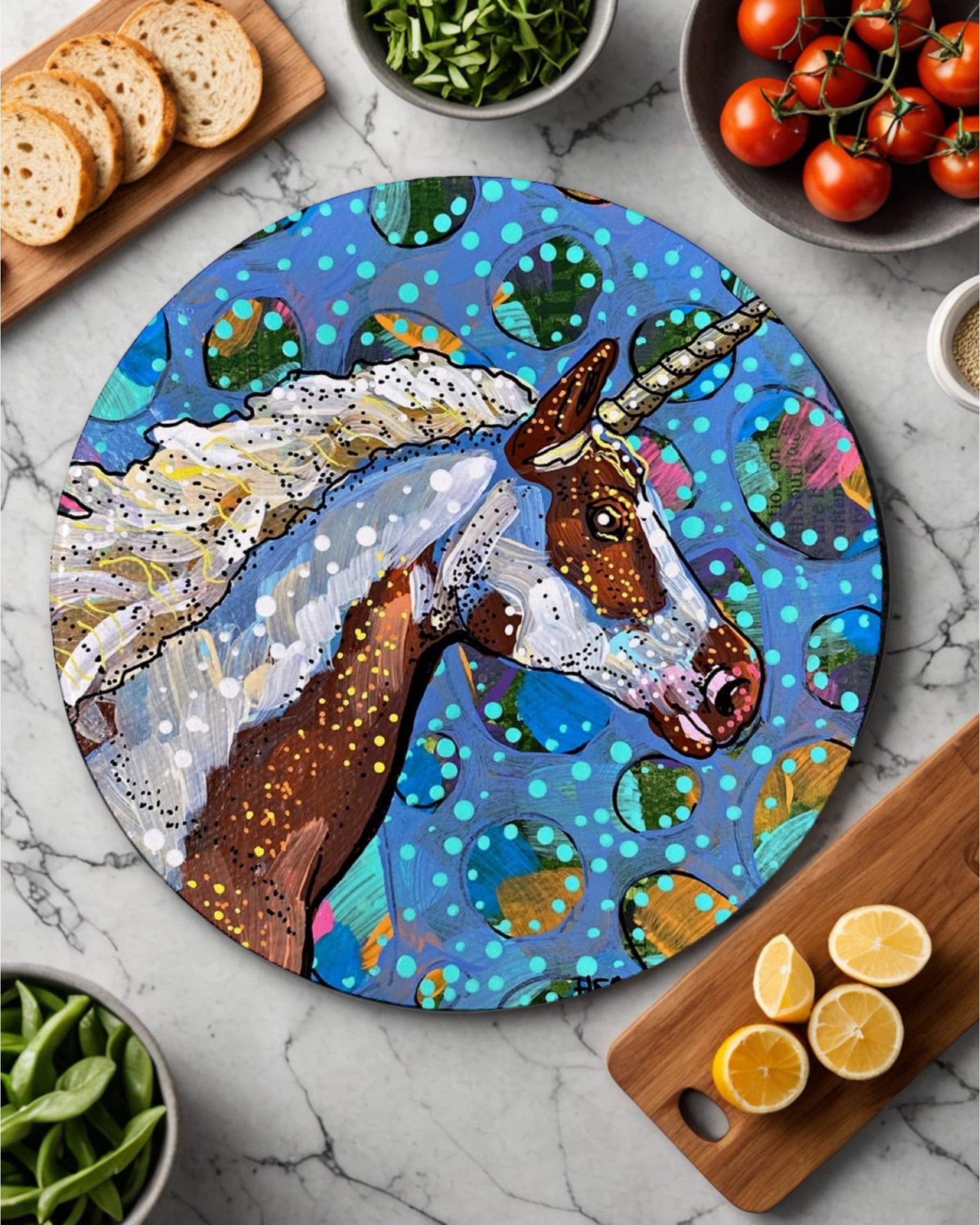 Painted Unicorn Glass Chopping Board