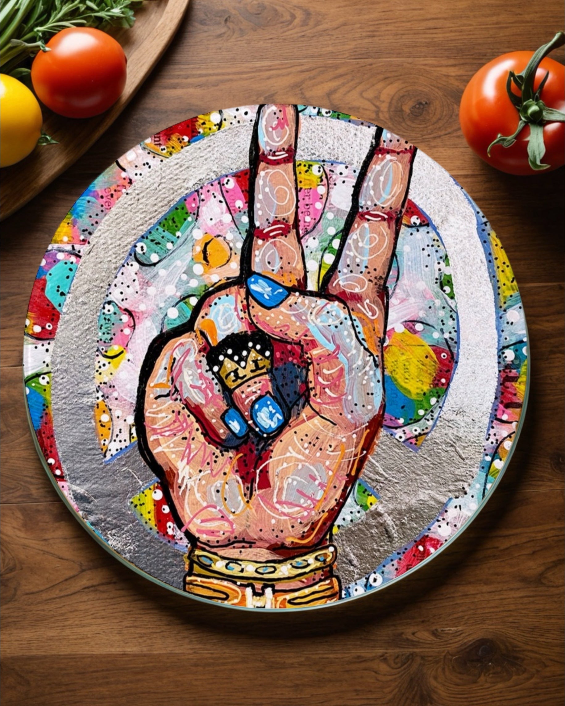 Peace, Love, Fashion Silver Glass Chopping Board