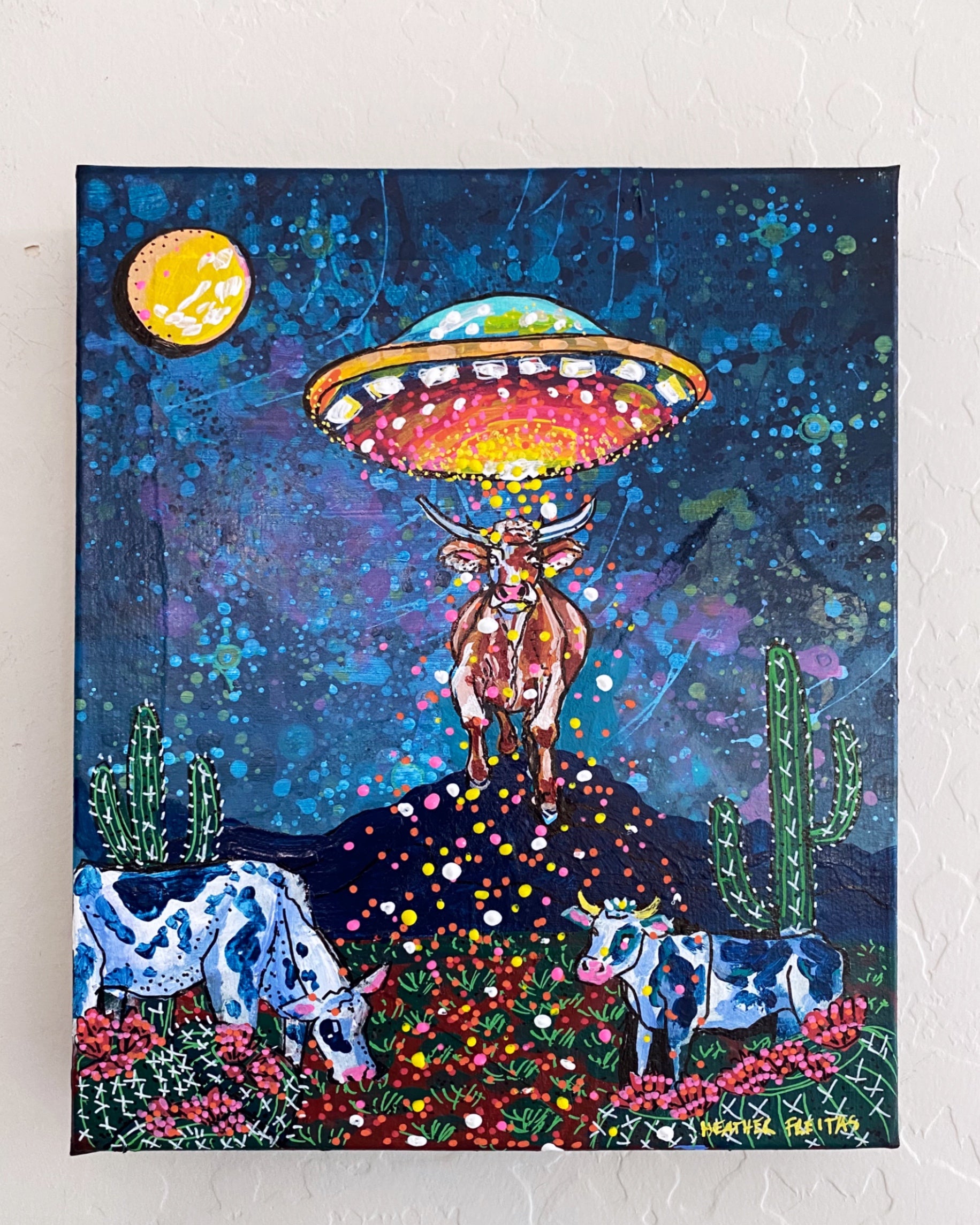 Desert Cow UFO Abduction ( Original Painting )