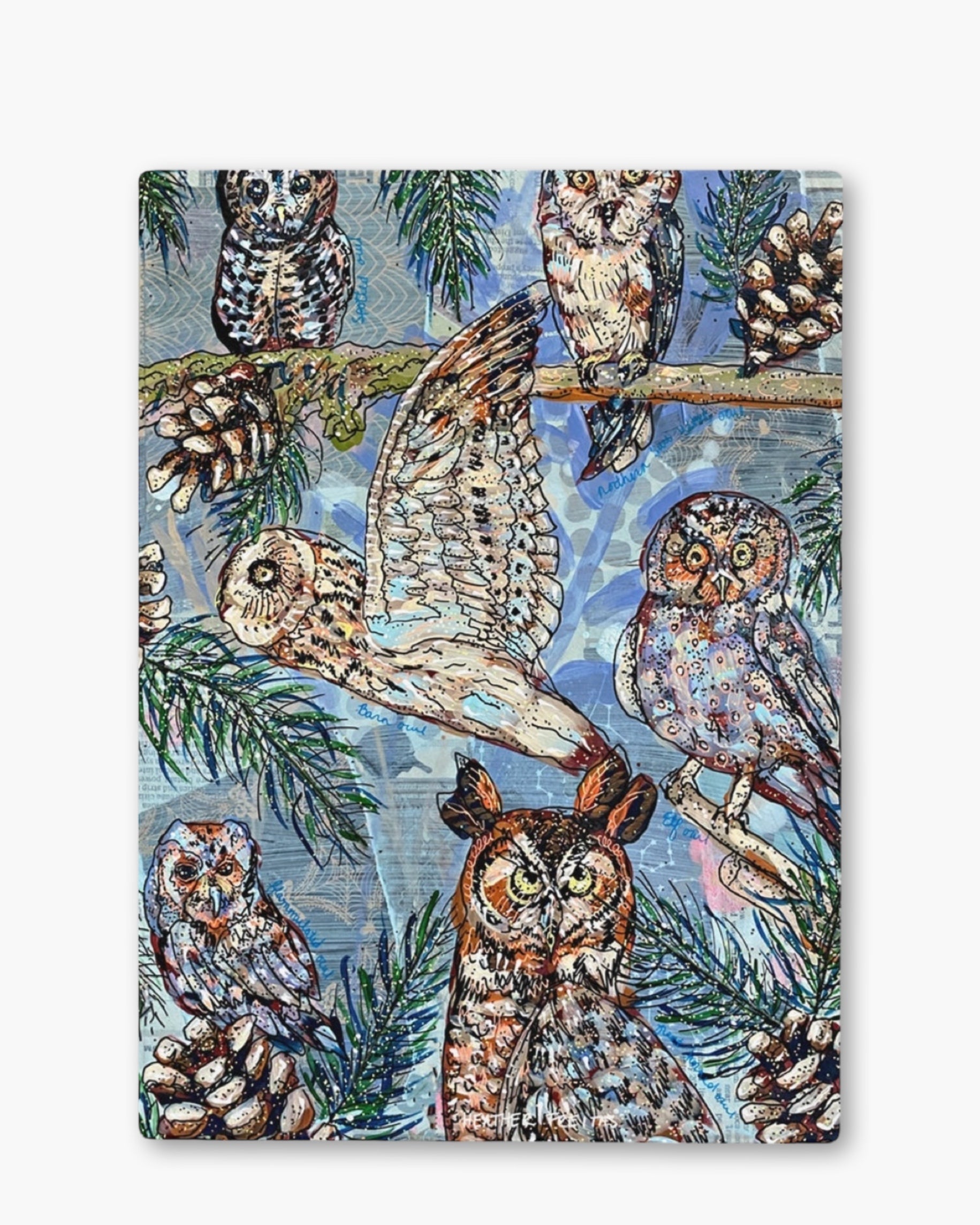 Owls & Pretty Pines Glass Chopping Board