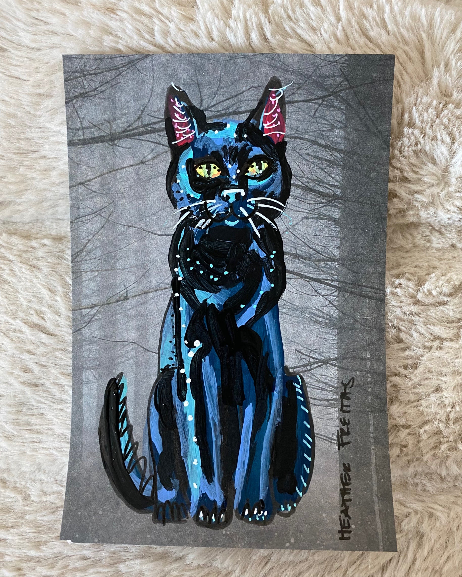 Black Cat In The Woods ( Original Painting )