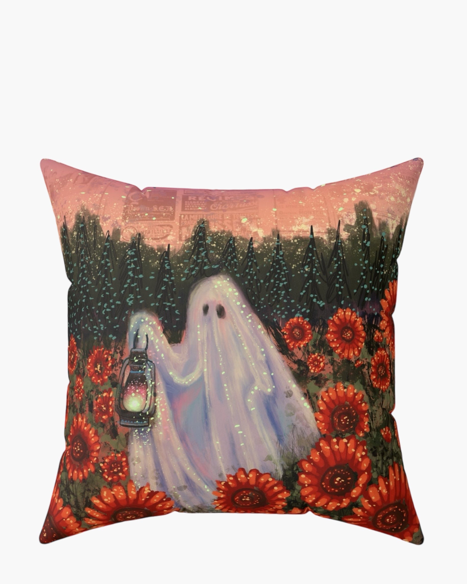 Twilight Sunflower Ghost Suede Pillow