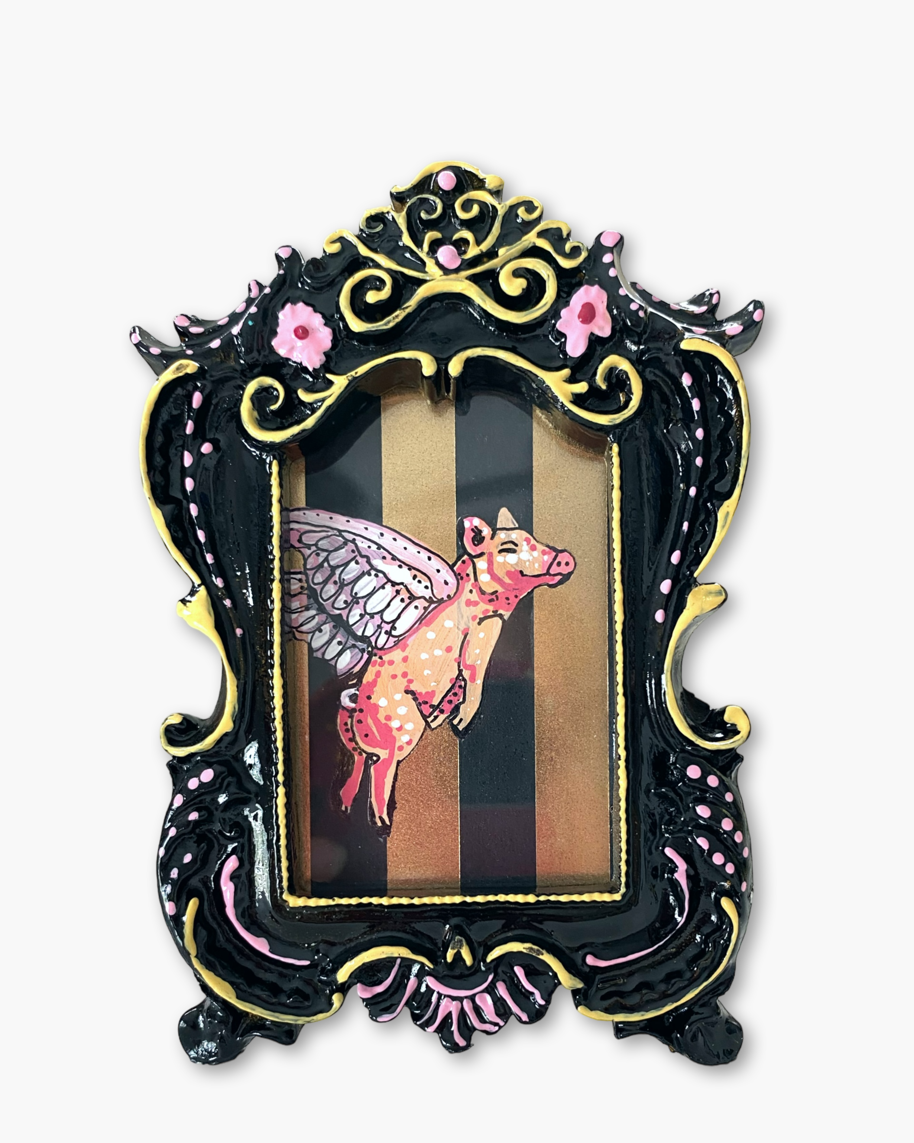 Classic Black Flying Pig ( Mini Original Painting )