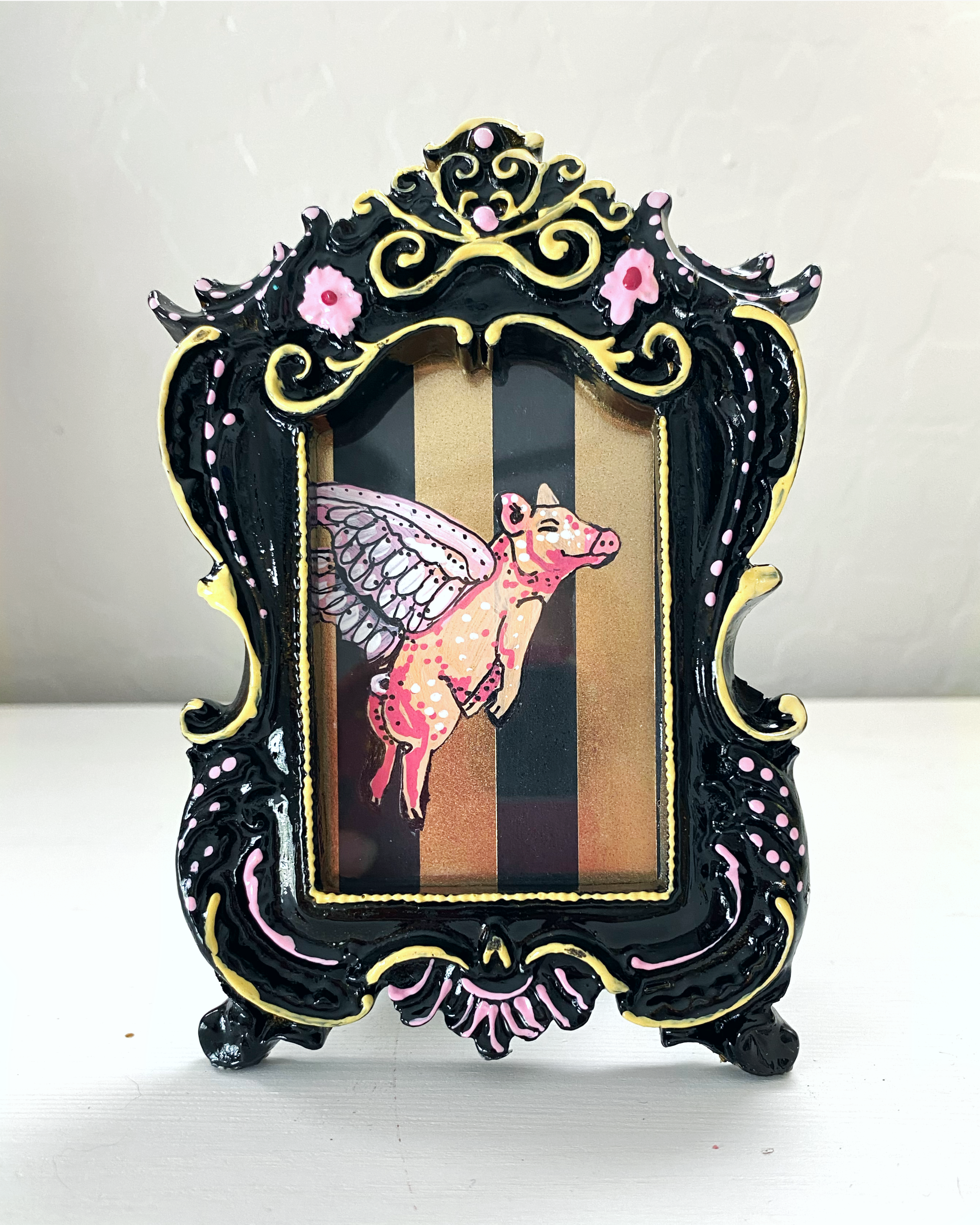 Classic Black Flying Pig ( Mini Original Painting )