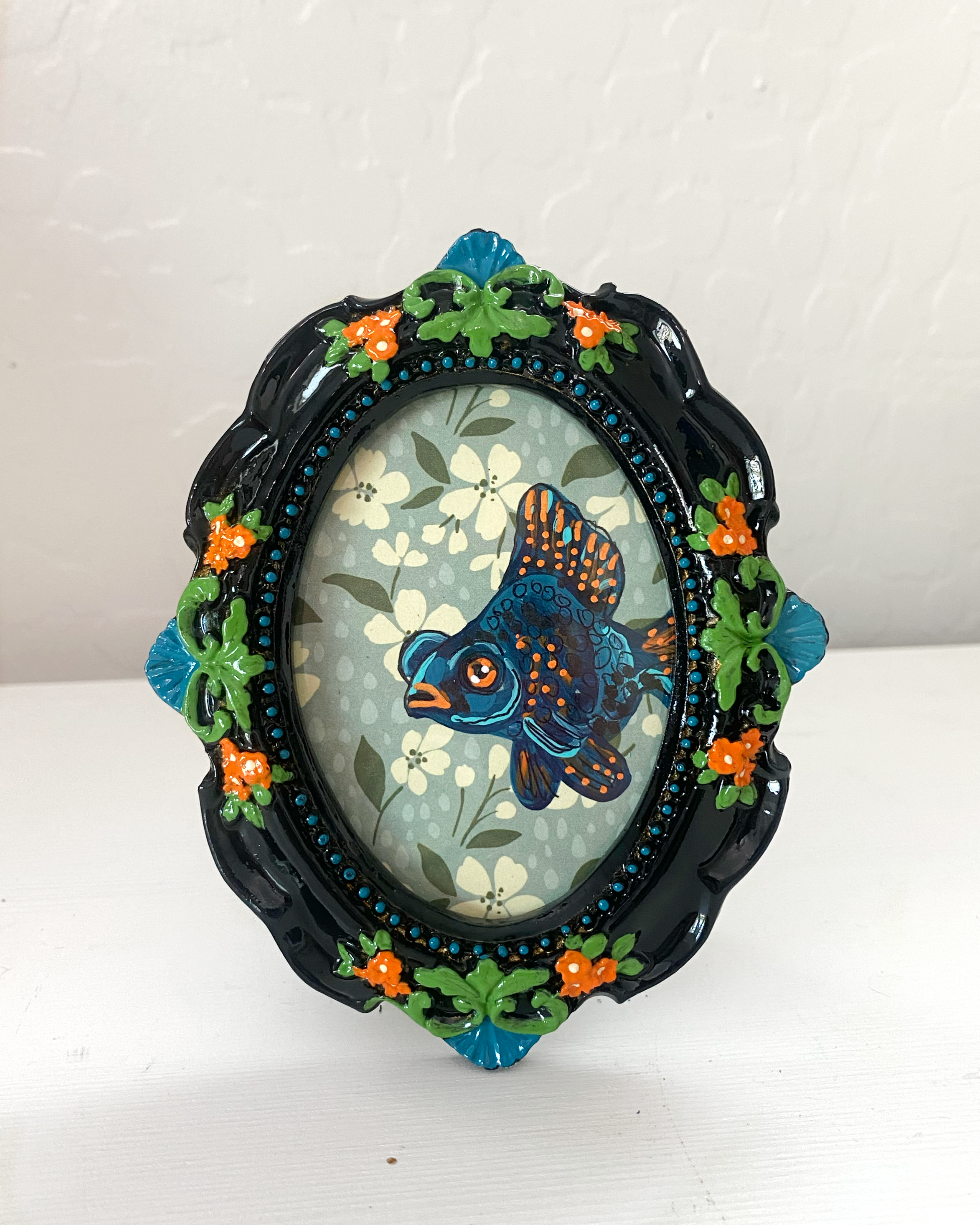 Fancy Black Goldfish ( Mini Original Painting )