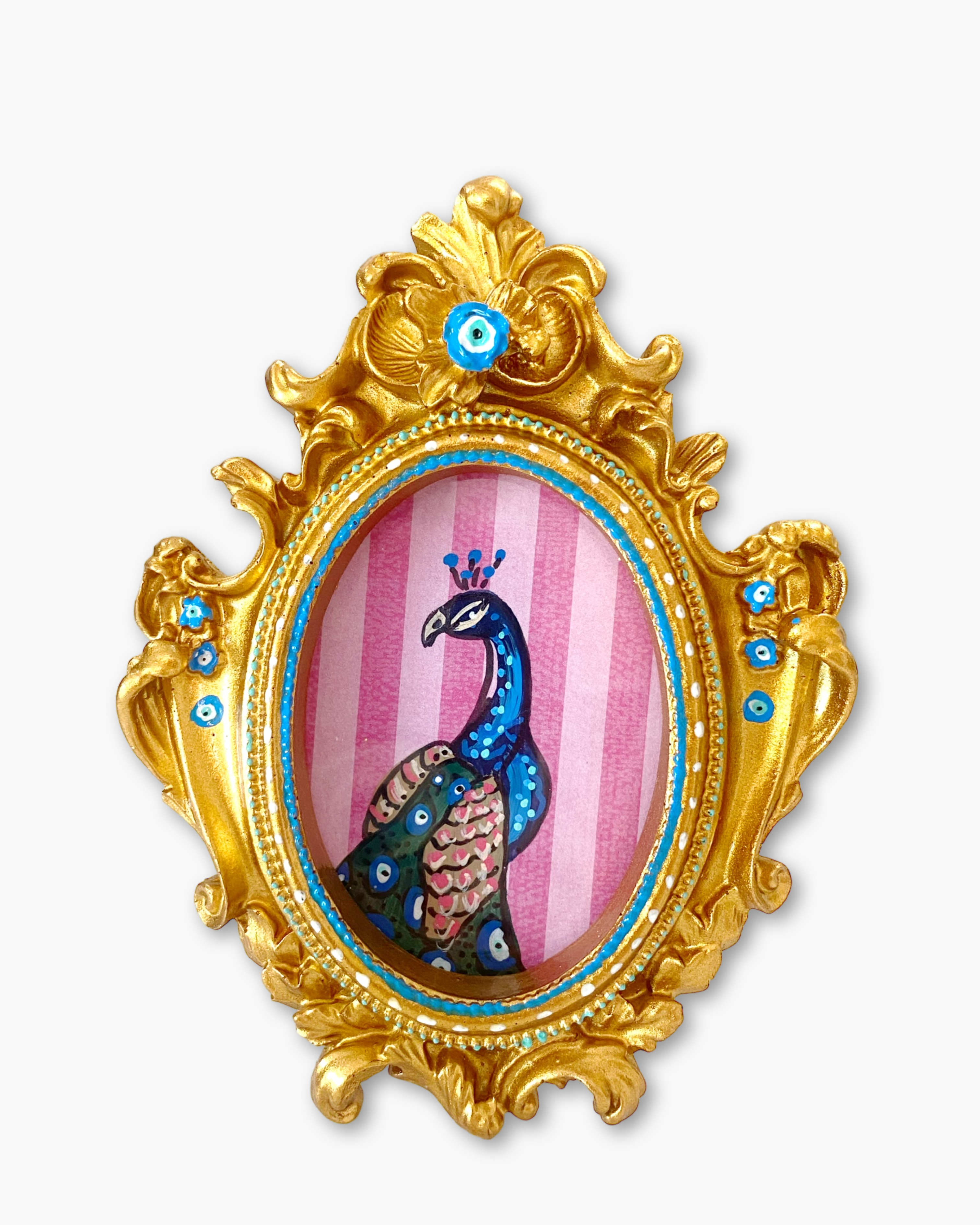 Pretty In Pink Evil Eye Peacock ( Mini Original Painting )