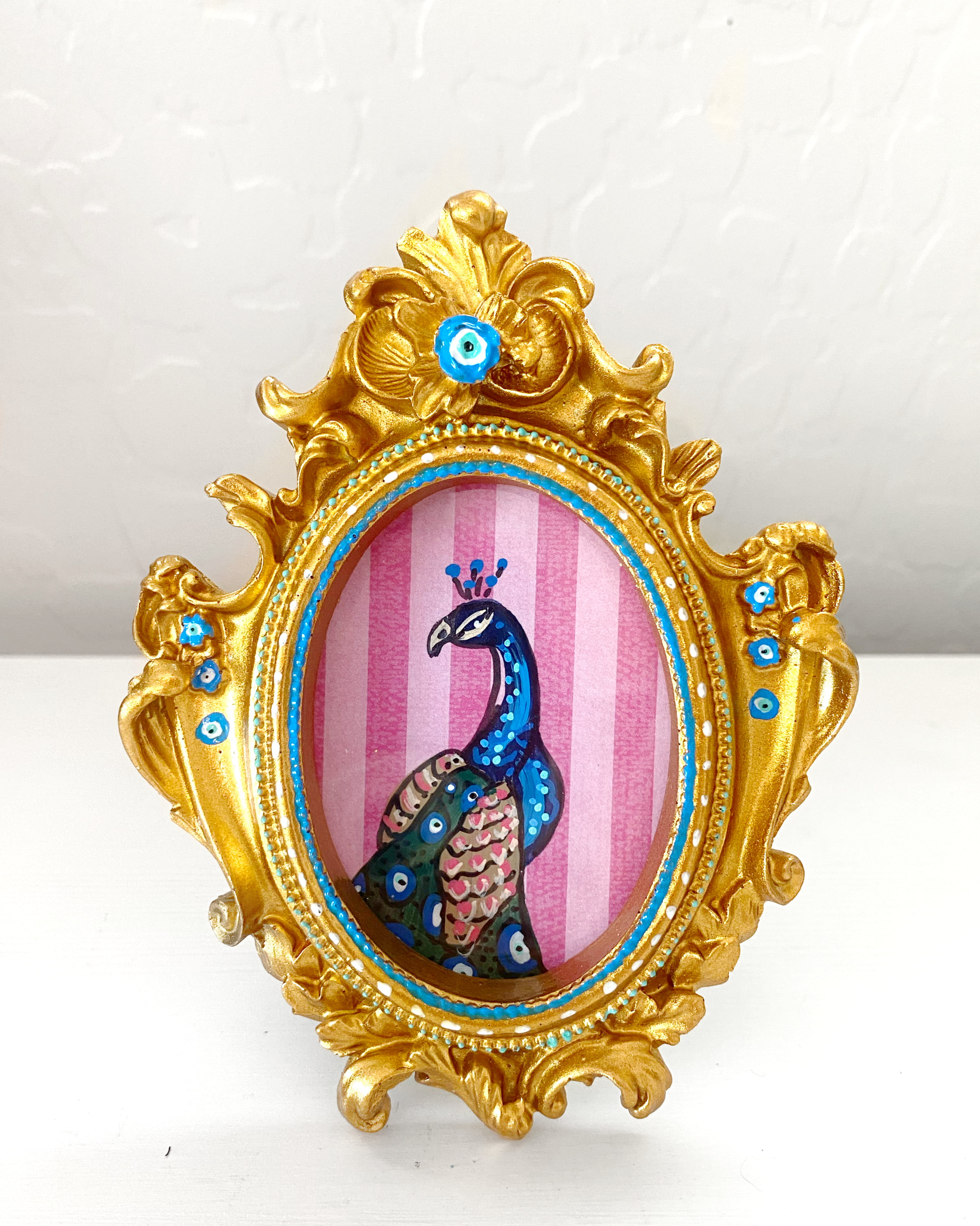 Pretty In Pink Evil Eye Peacock ( Mini Original Painting )