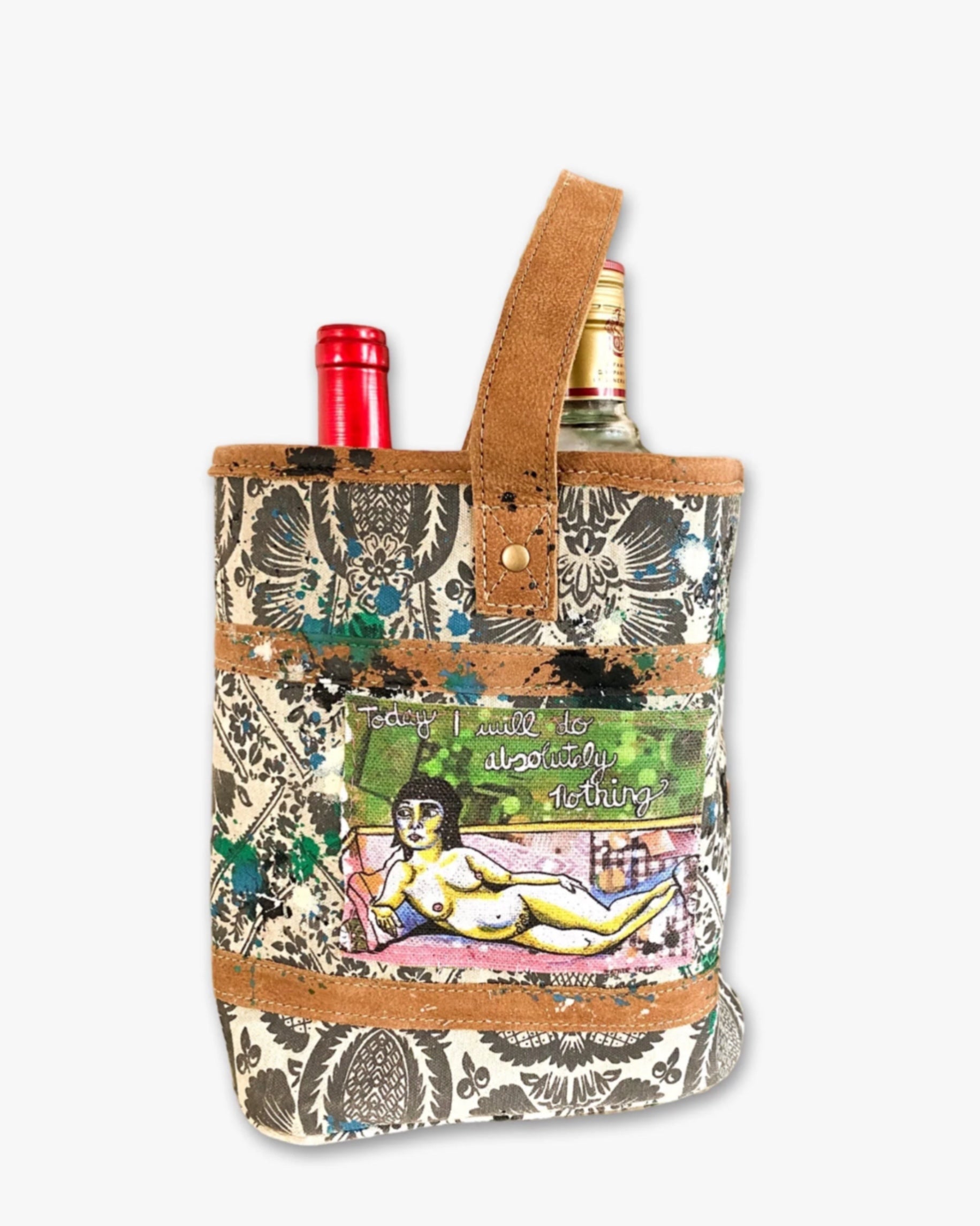 Today I Will Do Nothing Hand Crafted Wine Bottle Bag