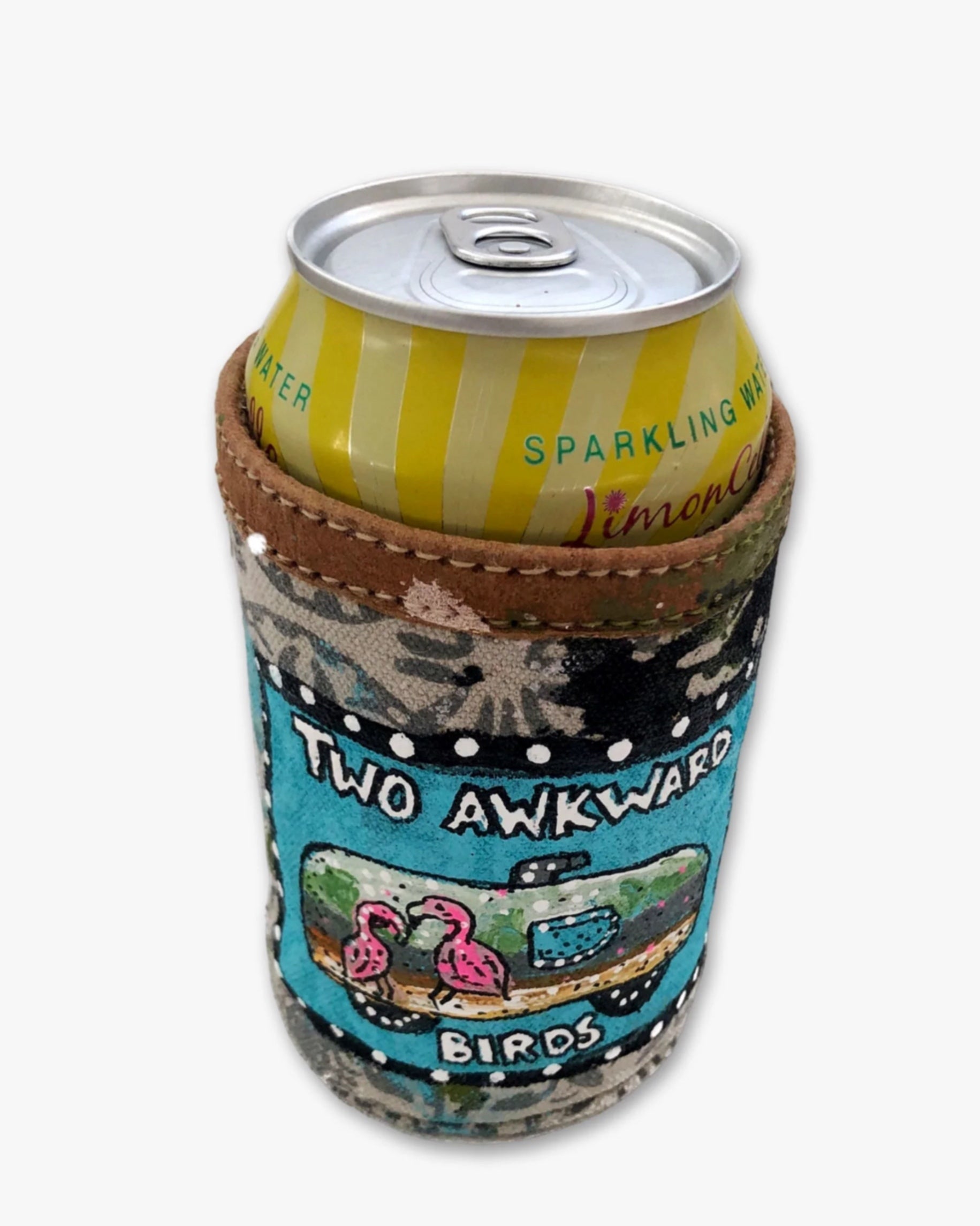 Two Awkward Birds Hand Painted Koozie