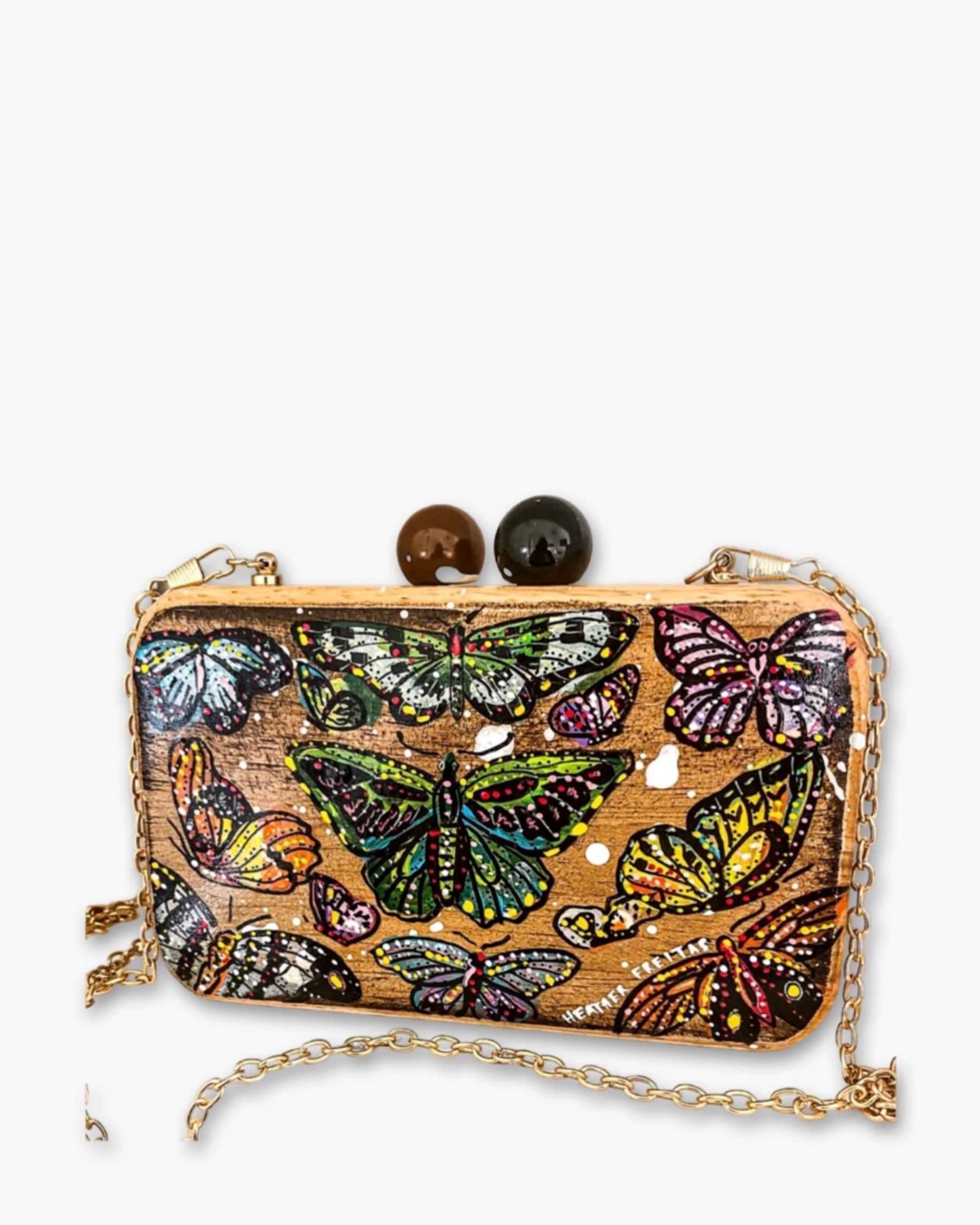 Vintage Butterflies Hand Painted Wood Crossbody