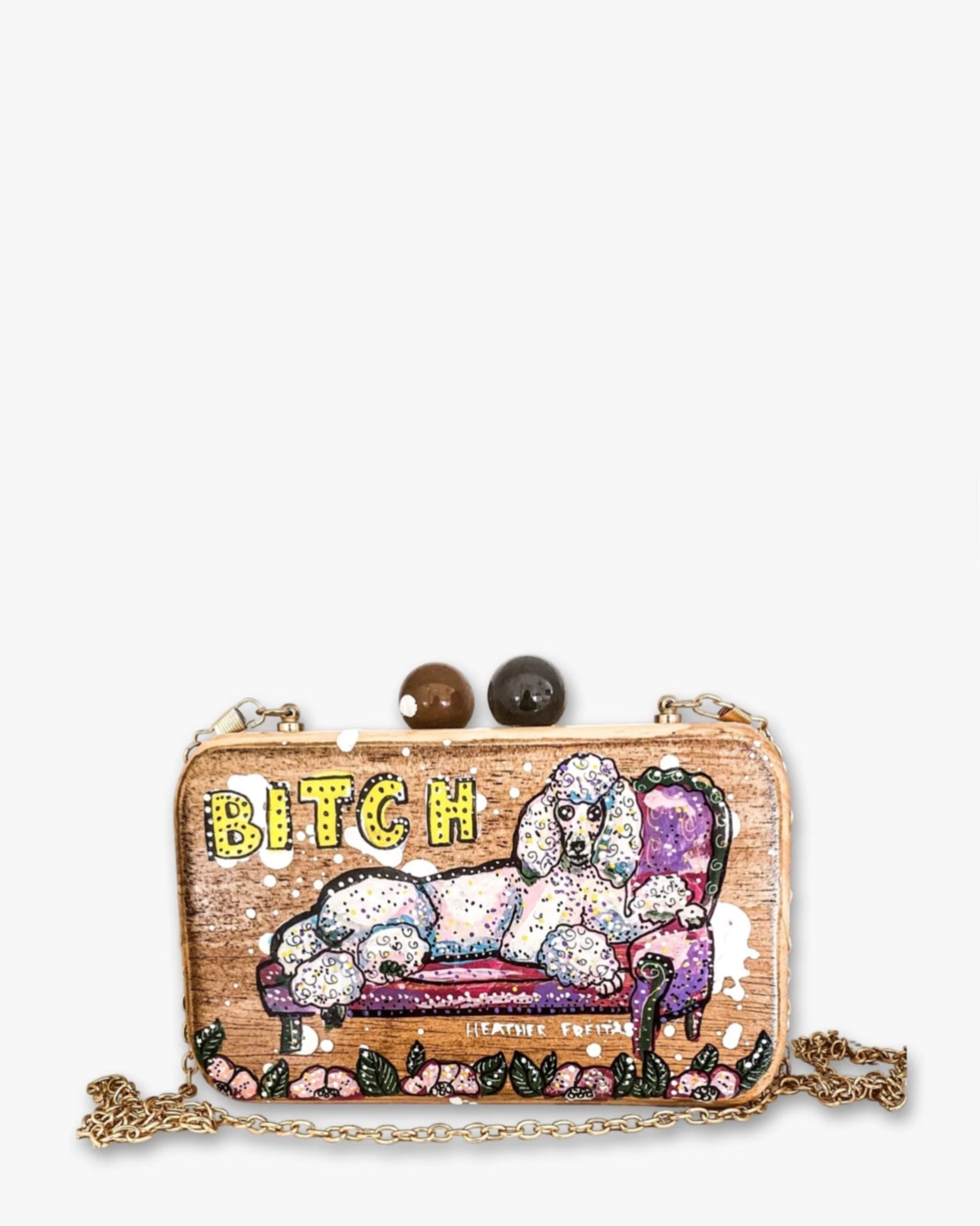 B!tch Hand Painted Wood Crossbody