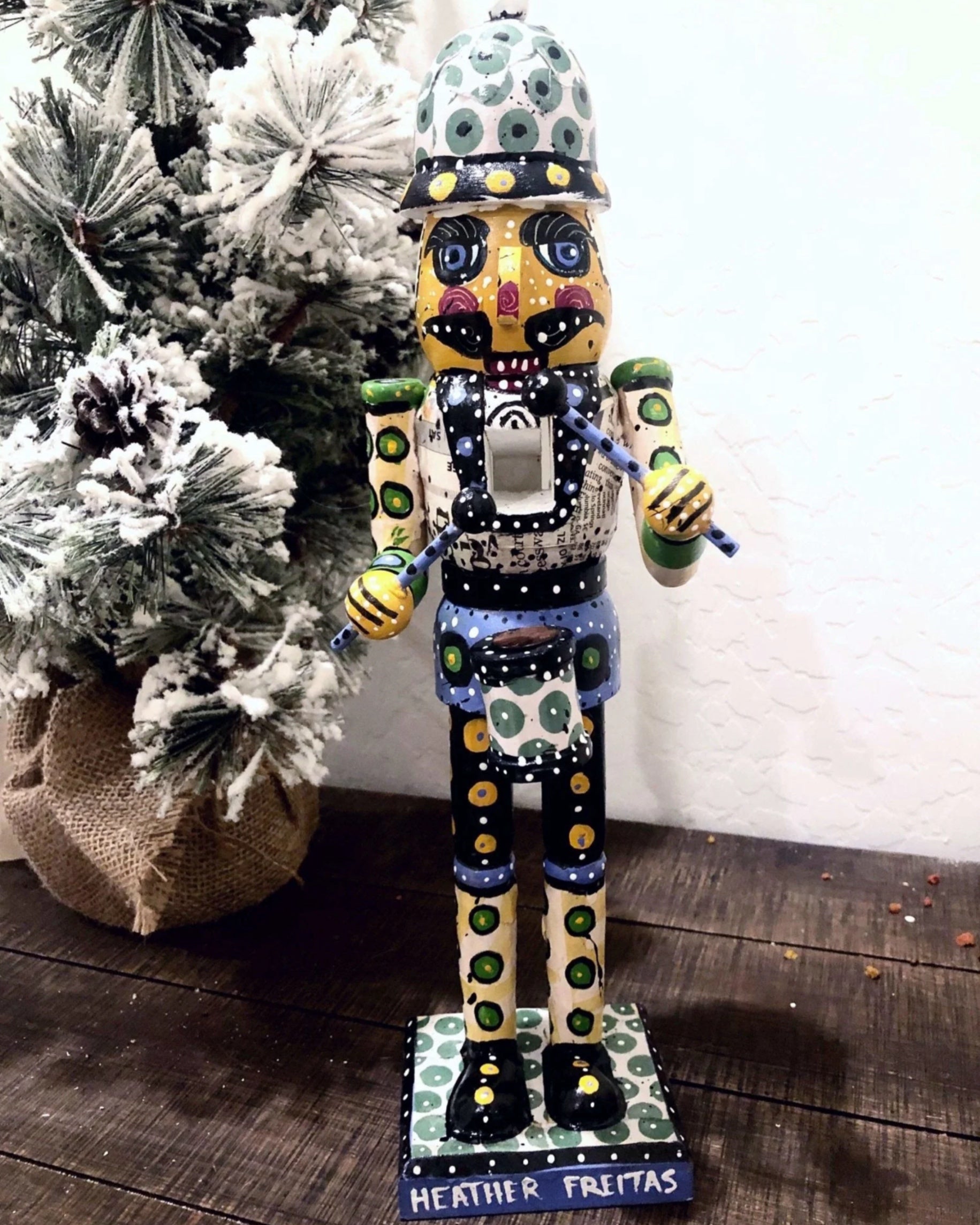 Green Stripe & Gold Polka Dot Nutcracker