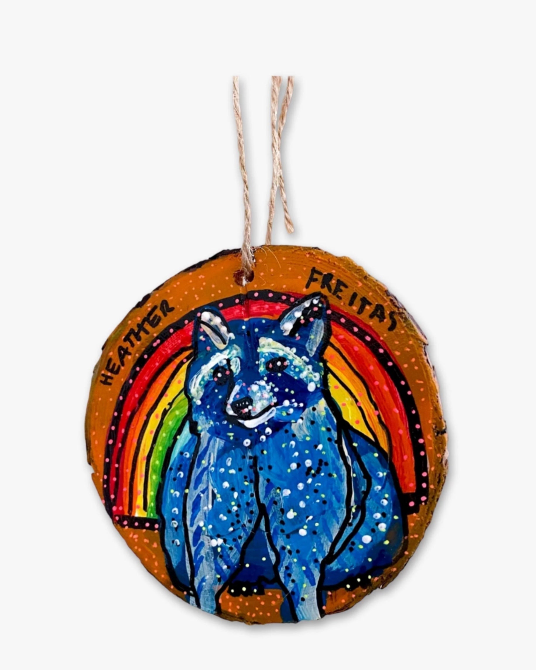 Rainbow Racoon - Hand Painted Ornament