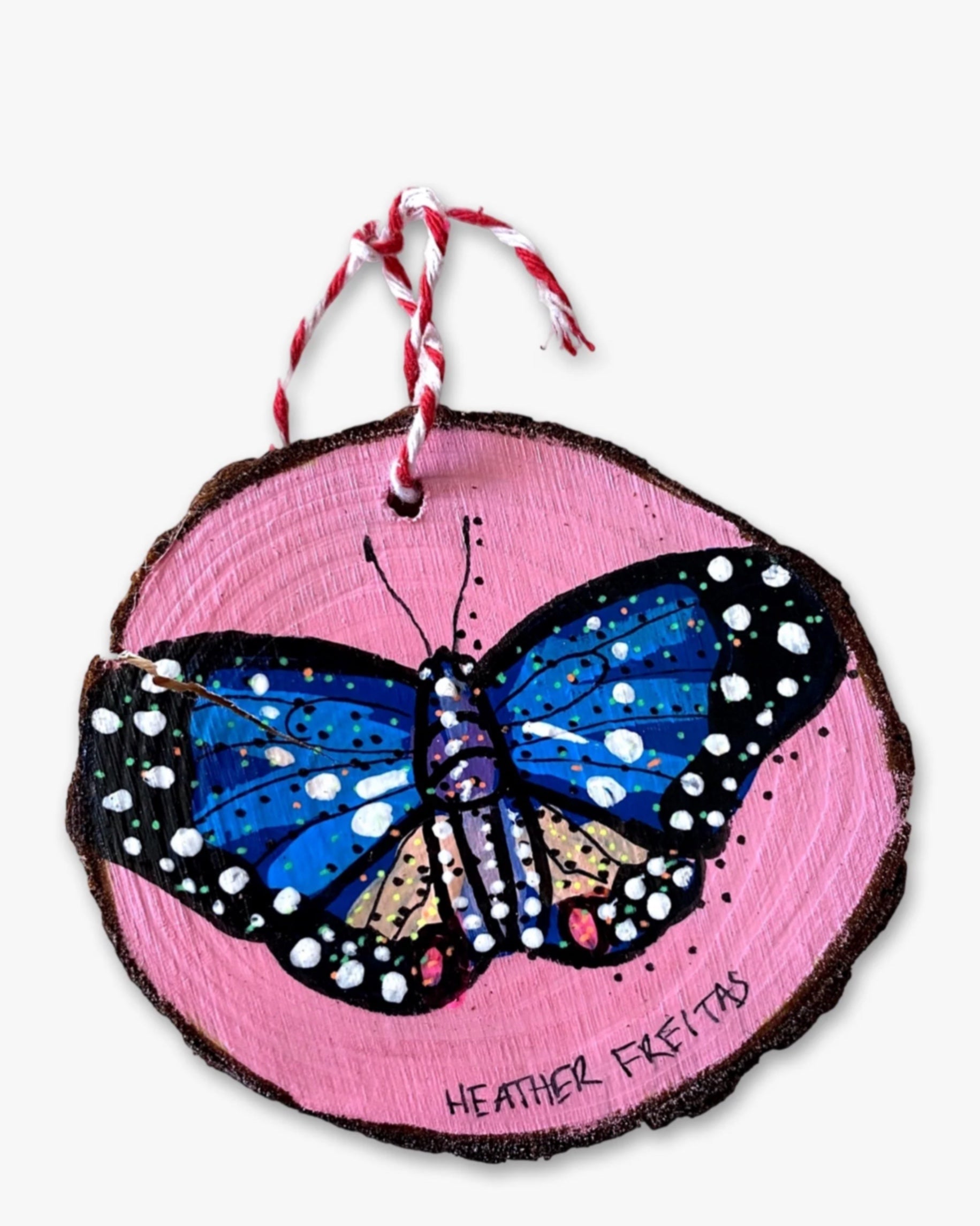 Pink Bliss & Sea Tides Butterfly - Hand Painted Ornament