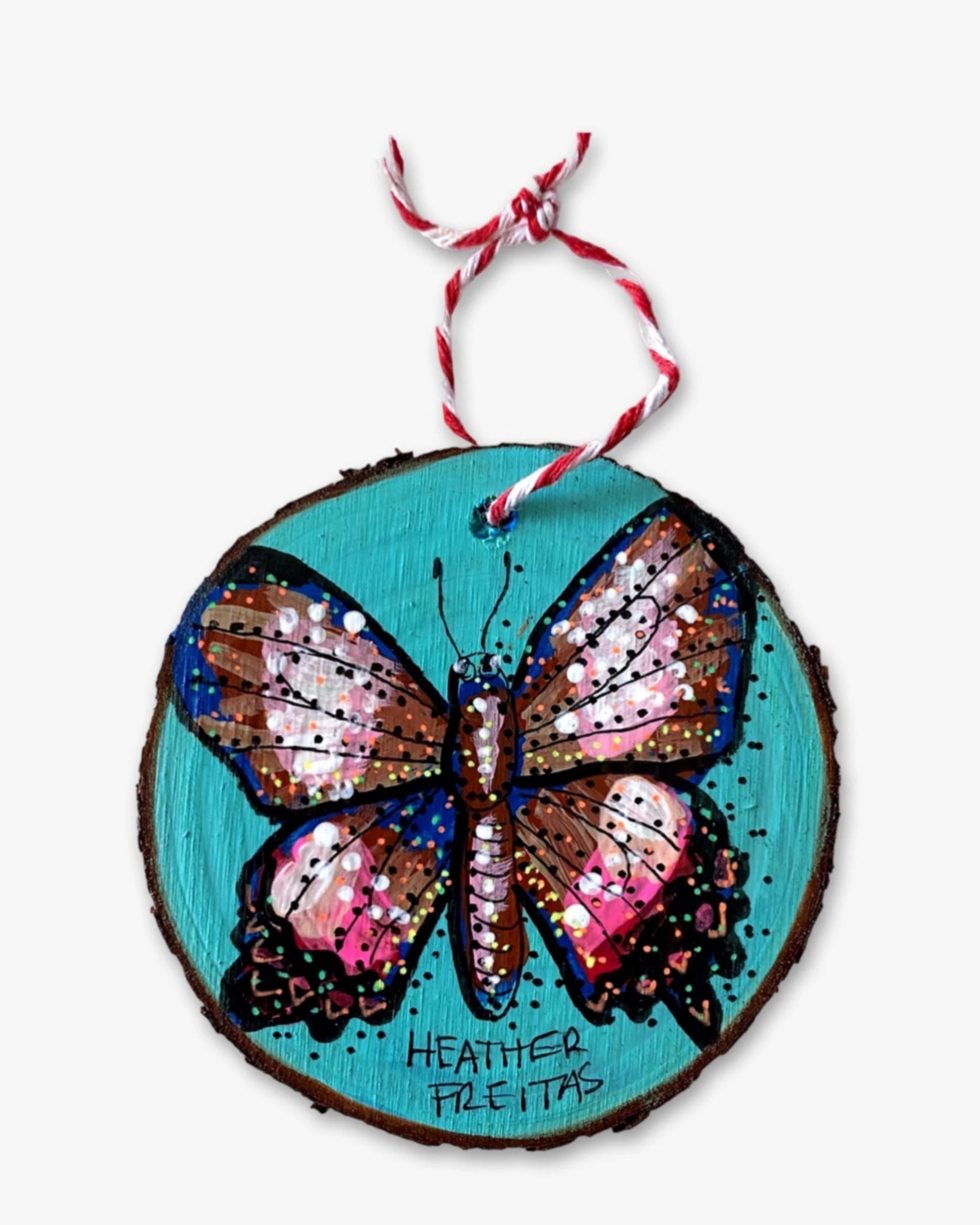 Desert Blue & Pink Passion Butterfly - Hand Painted Ornament