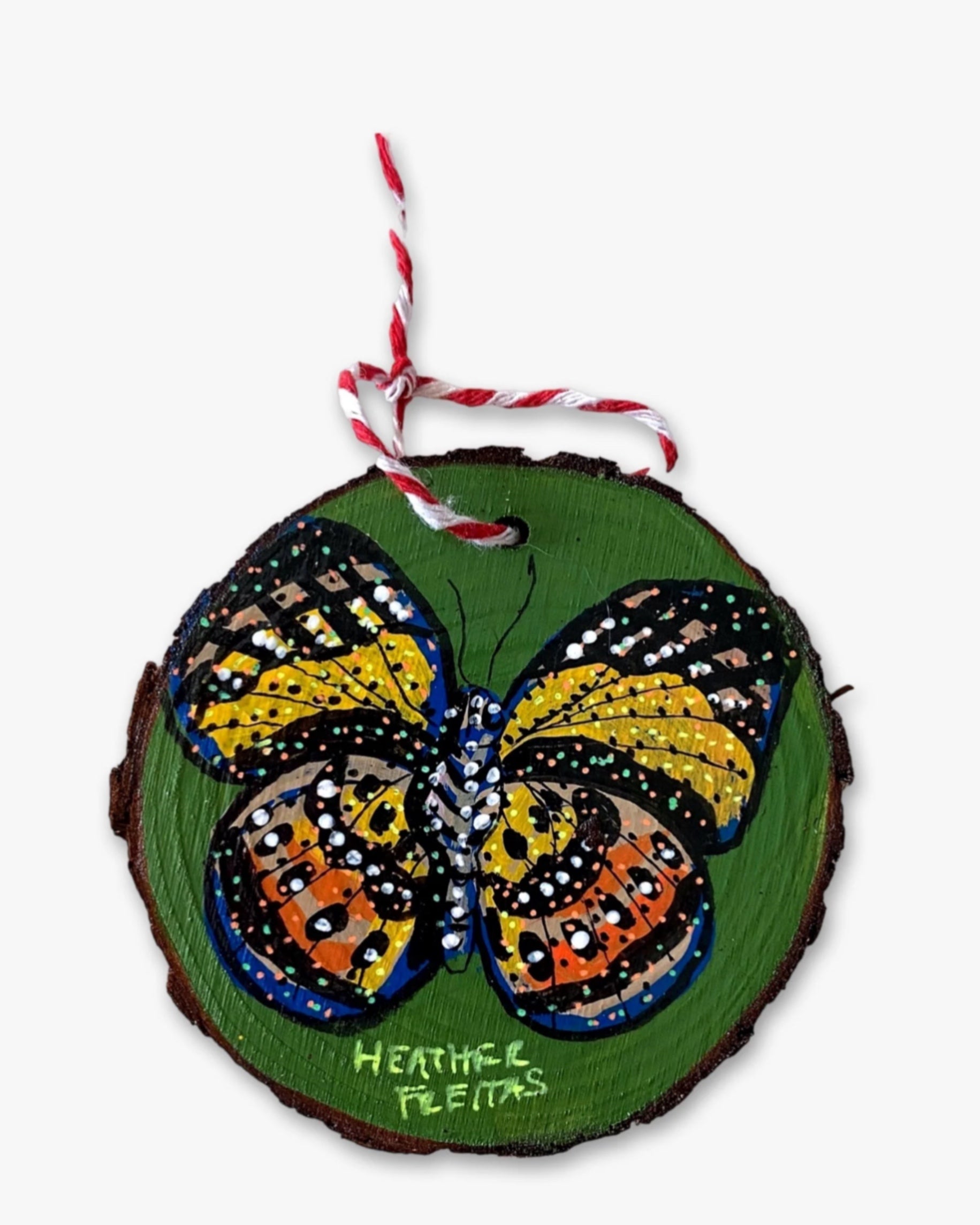 Crisp Green & Sunburst Tides Butterfly - Hand Painted Ornament