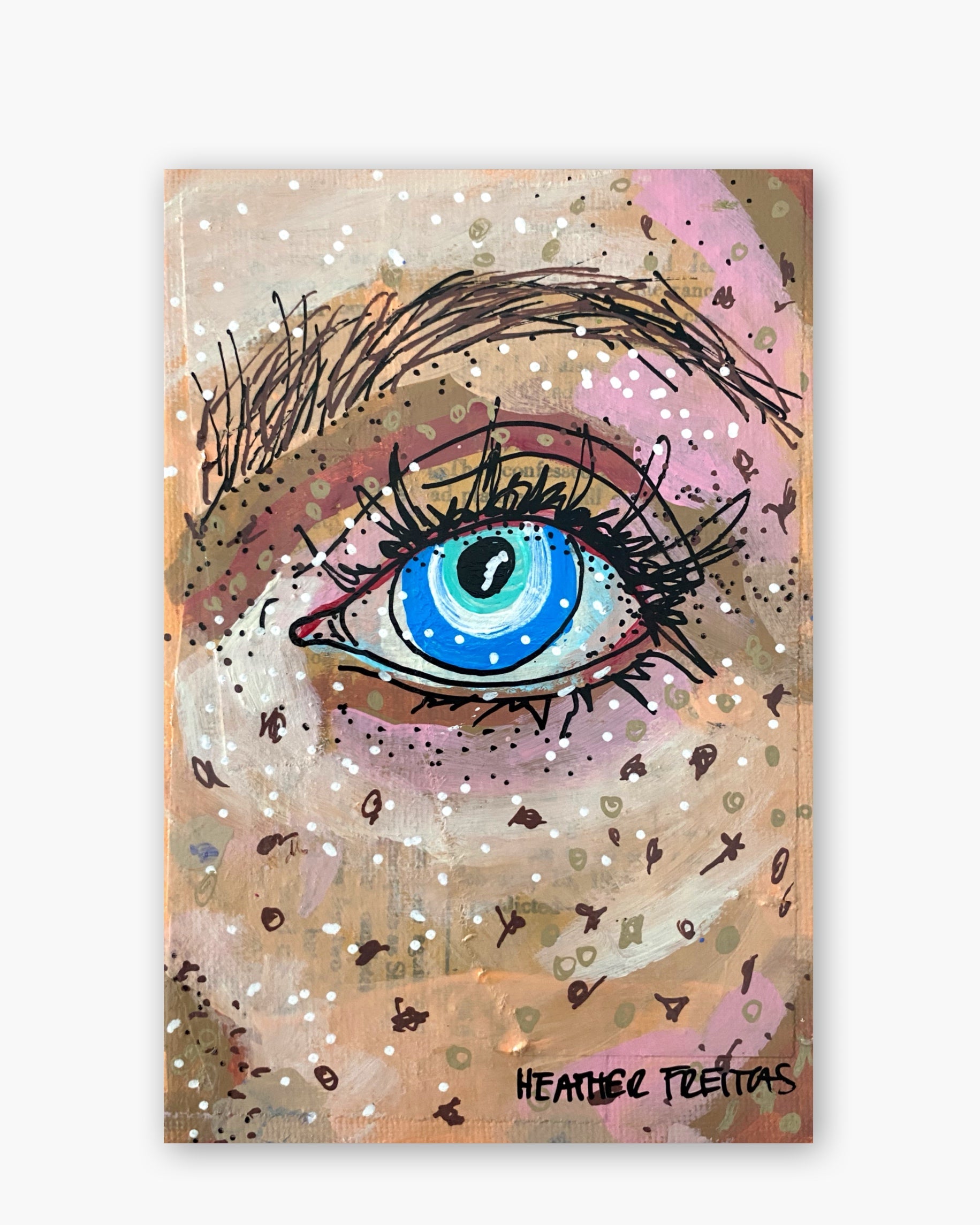 Freckled Evil Eye ( Original Painting In Hand Painted Frame )