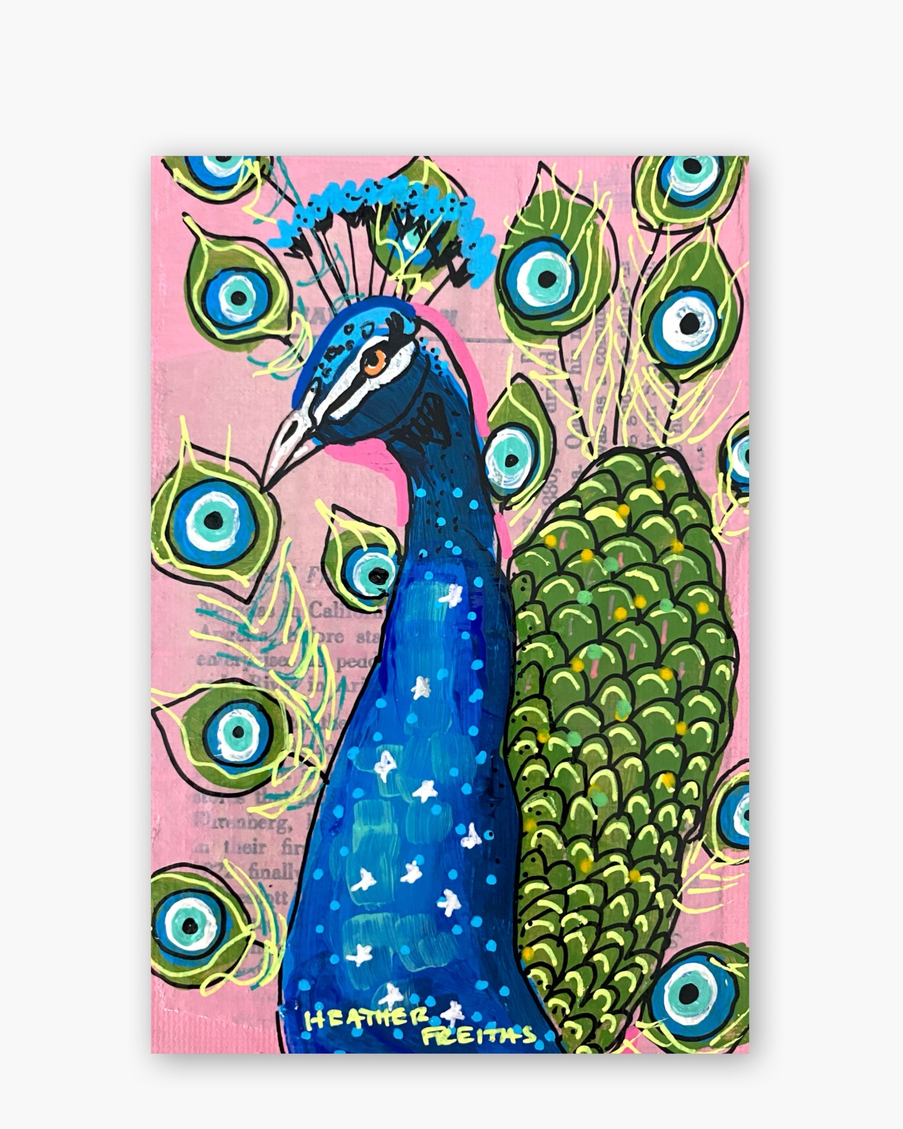 Pink Star Evil Eye Peacock ( Original Painting In Hand Painted Frame )