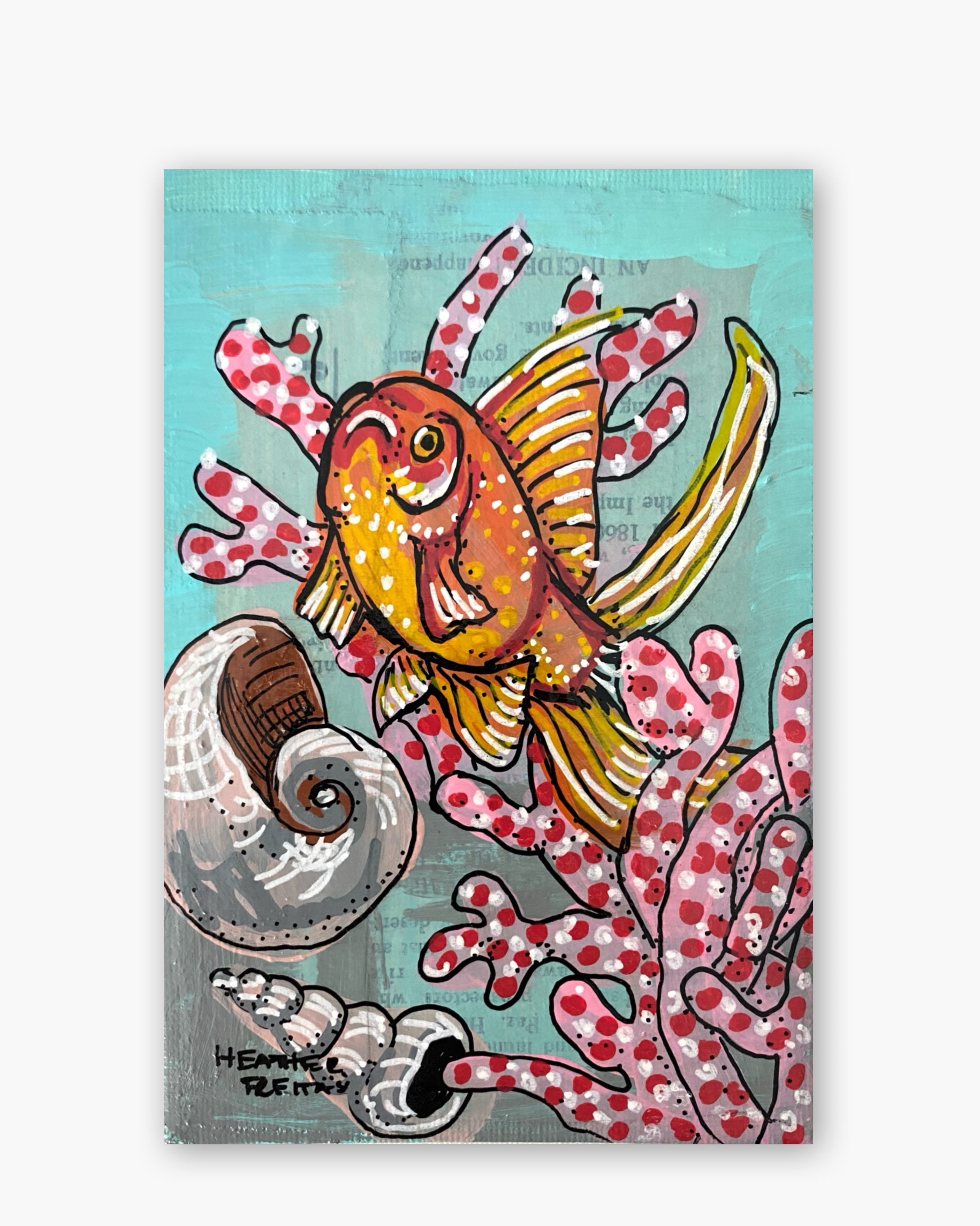 Surfin Goldfish ( Original Painting In Hand Painted Frame )