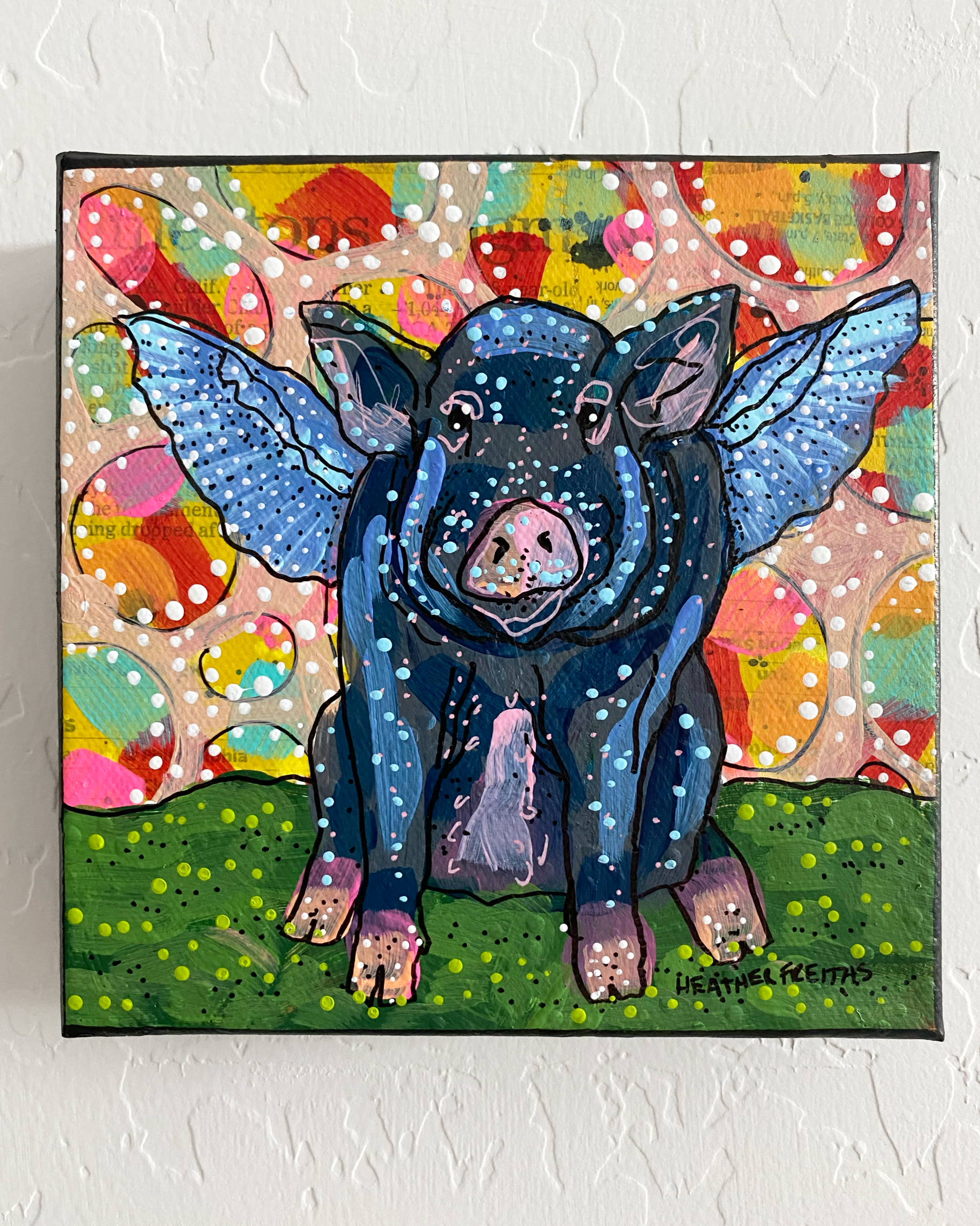 Big Momma Flying Pig ( Original Painting ) - Heather Freitas - fine art home deccor