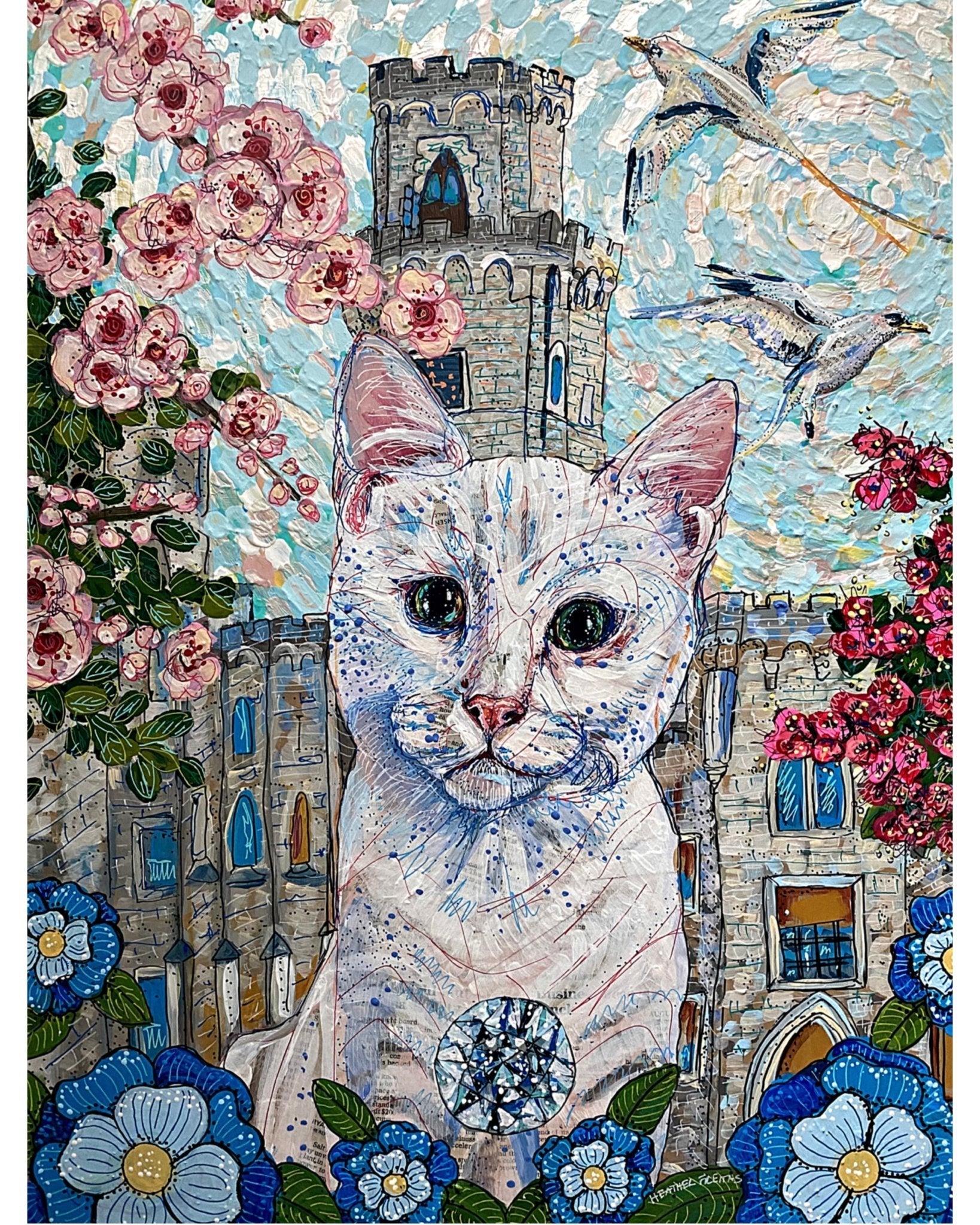 Blossom , Castle Cat ( Original Painting ) - Heather Freitas - fine art home deccor