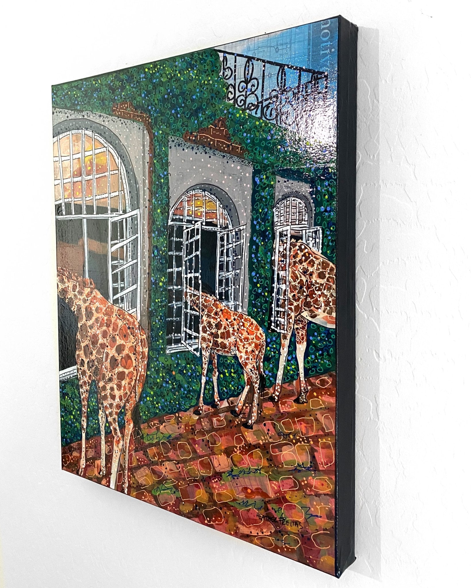 Fine Dining Giraffes ( Original Painting ) - Heather Freitas - fine art home deccor