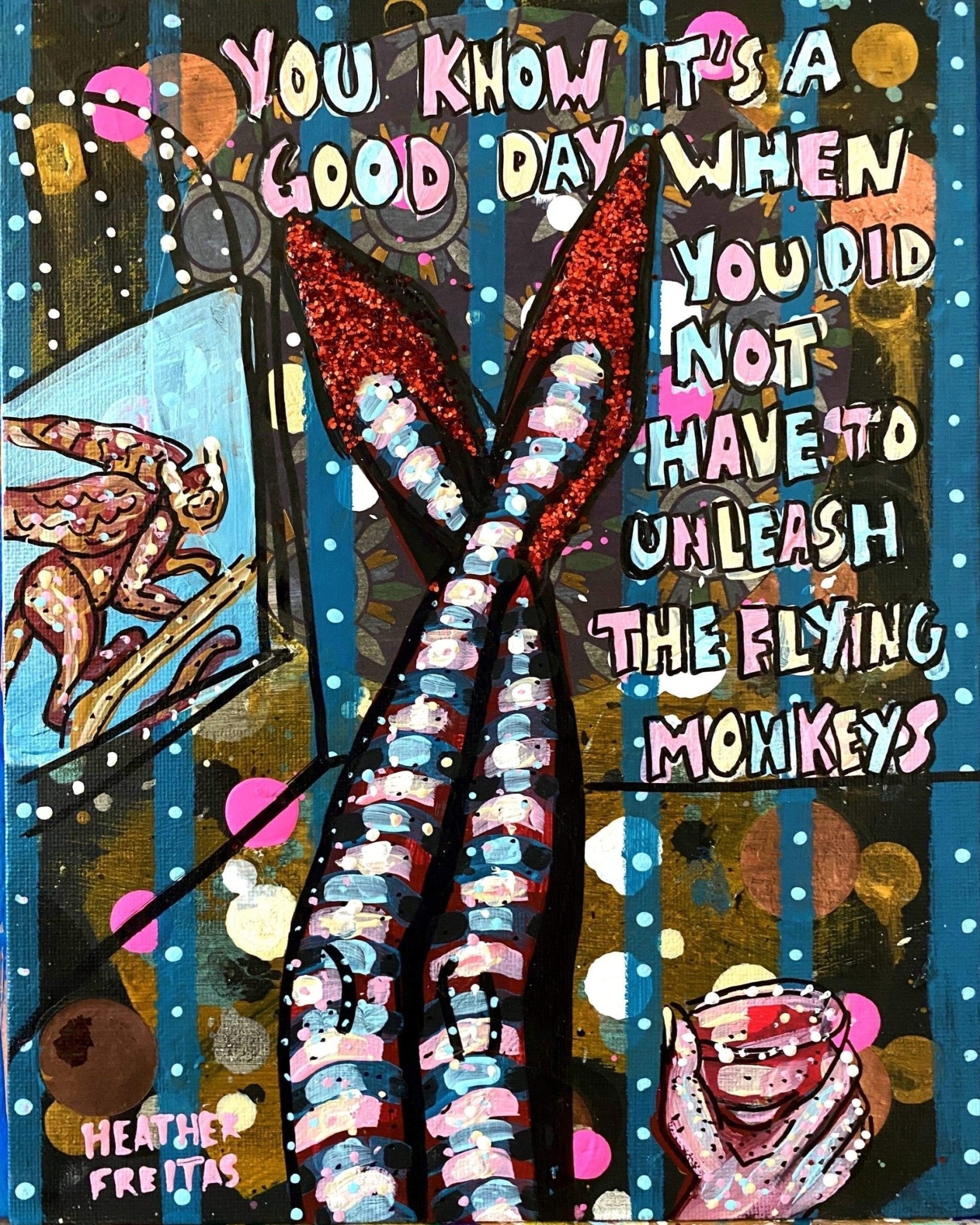 Flying Monkeys - Blue glitter edition - Heather Freitas - fine art home deccor