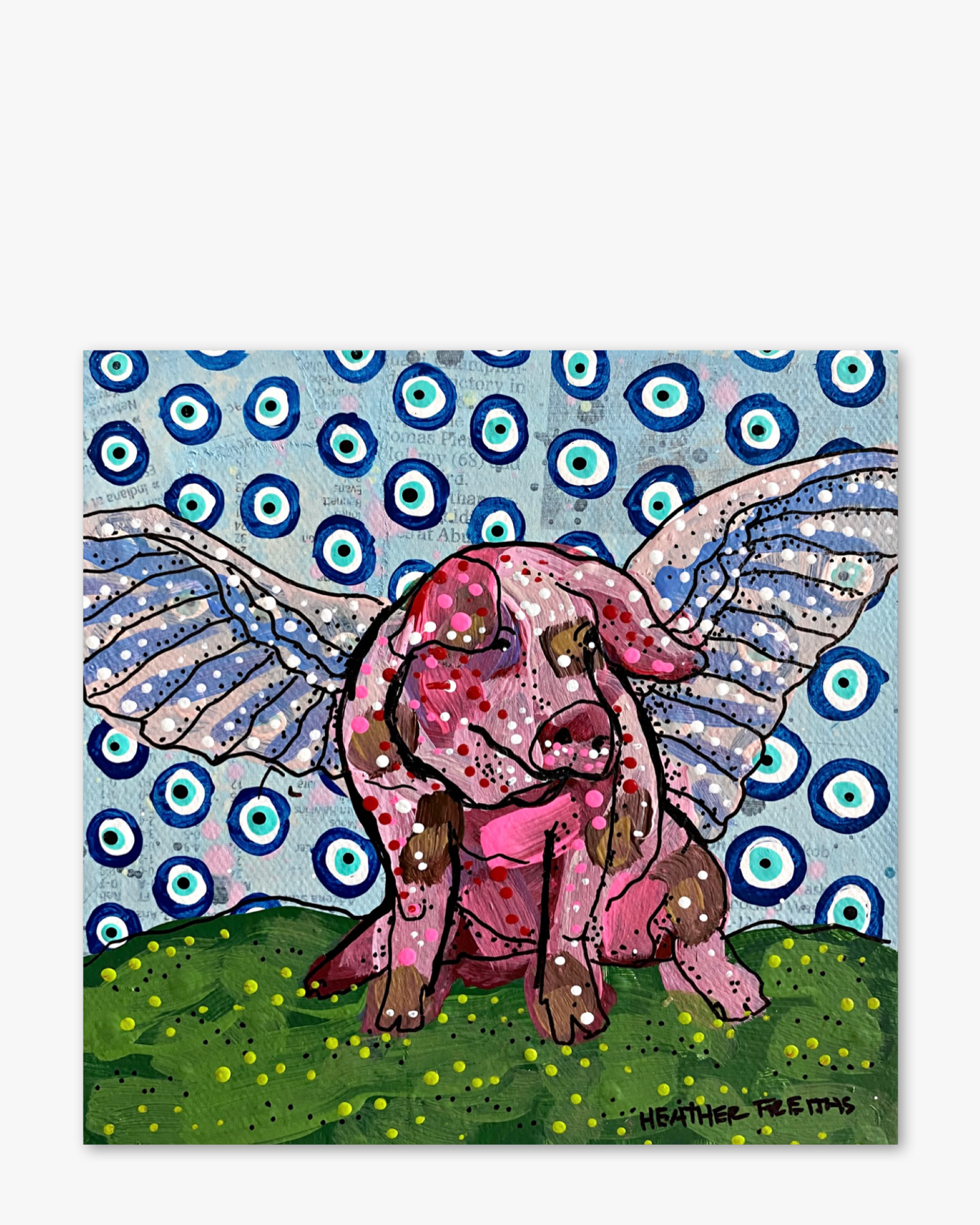 Flying Pig & Evil Eyes ( Original Painting ) - Heather Freitas - fine art home deccor