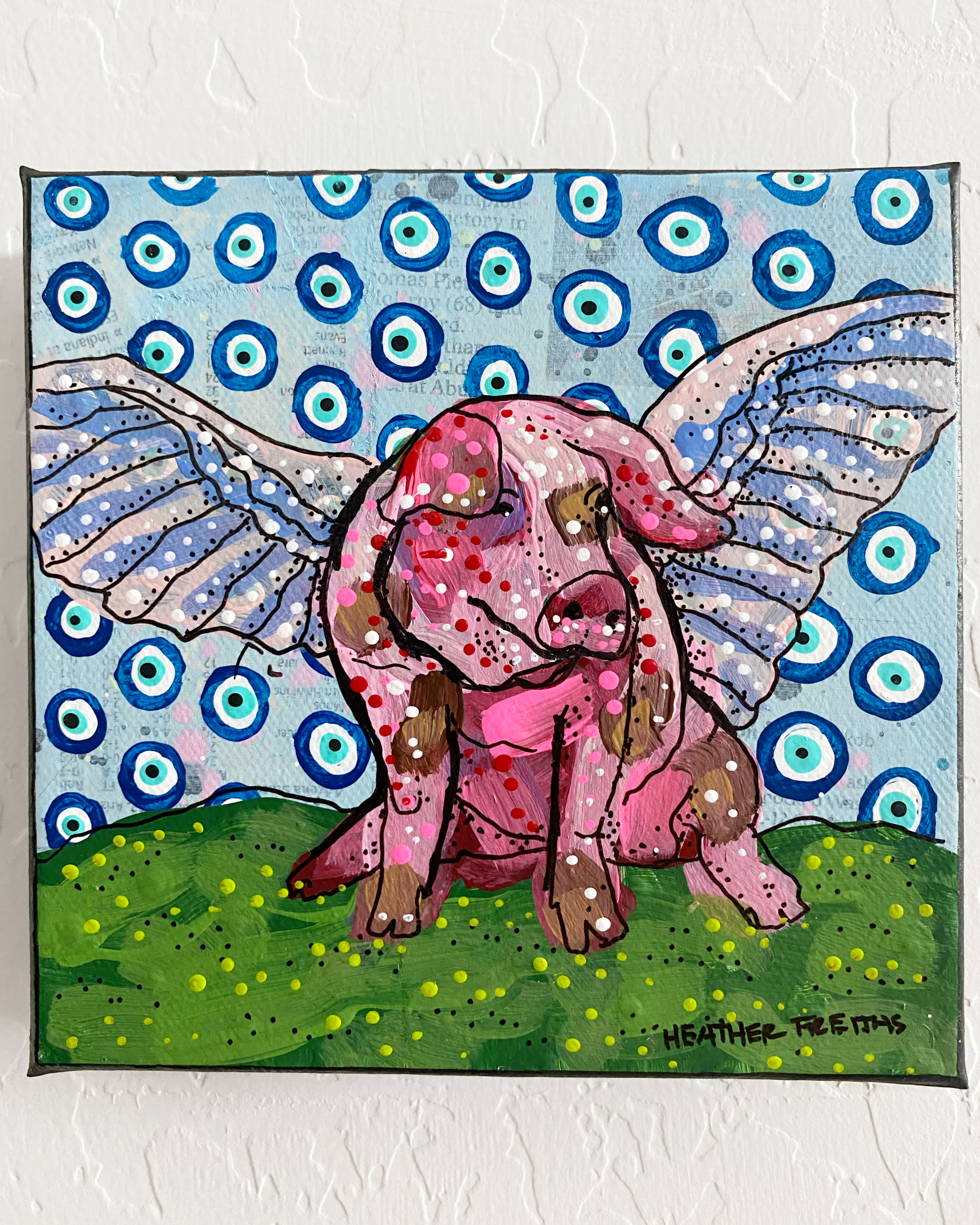 Flying Pig & Evil Eyes ( Original Painting ) - Heather Freitas - fine art home deccor