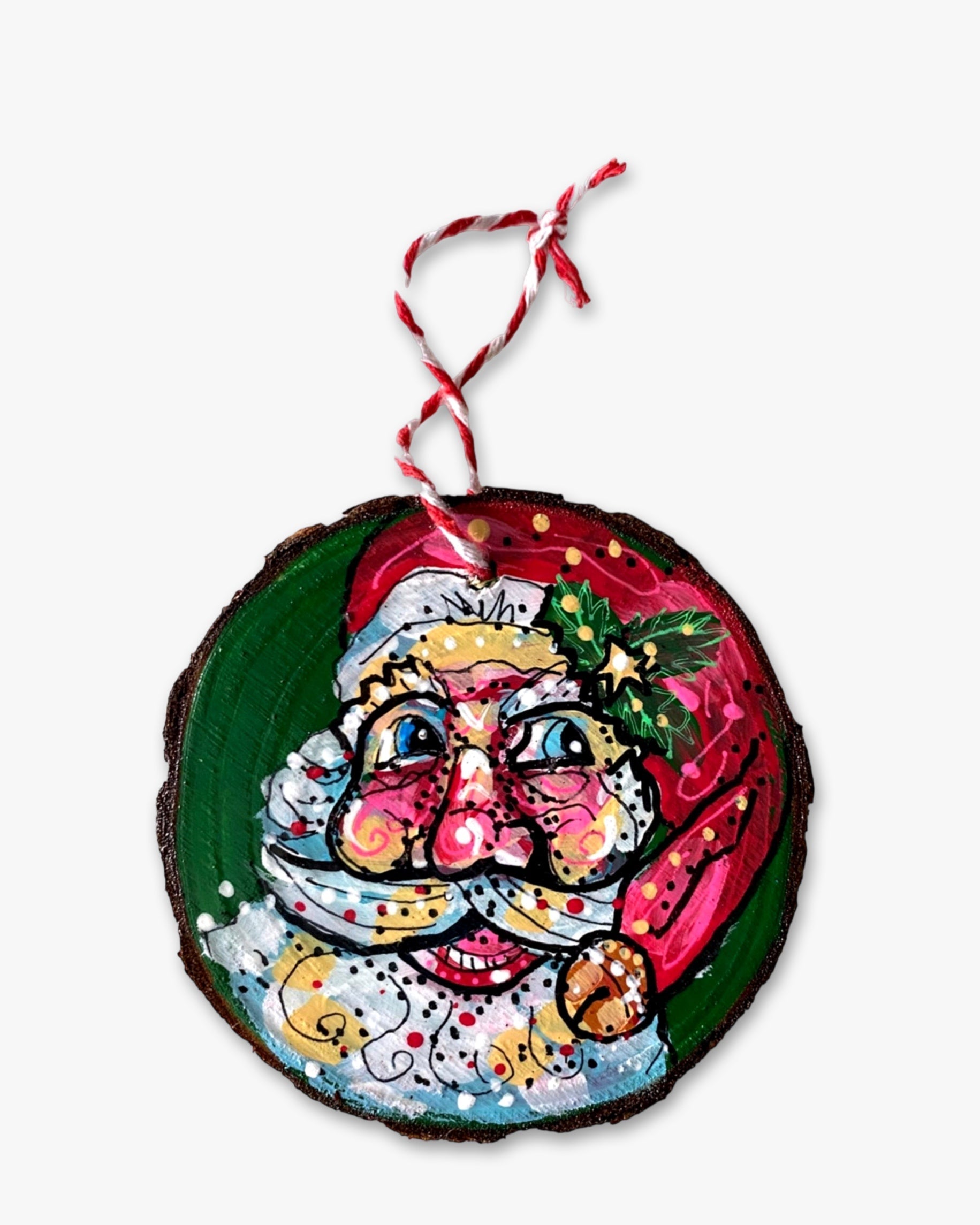 Forest Green Star Hand Painted Santa Ornament - Heather Freitas - fine art home deccor