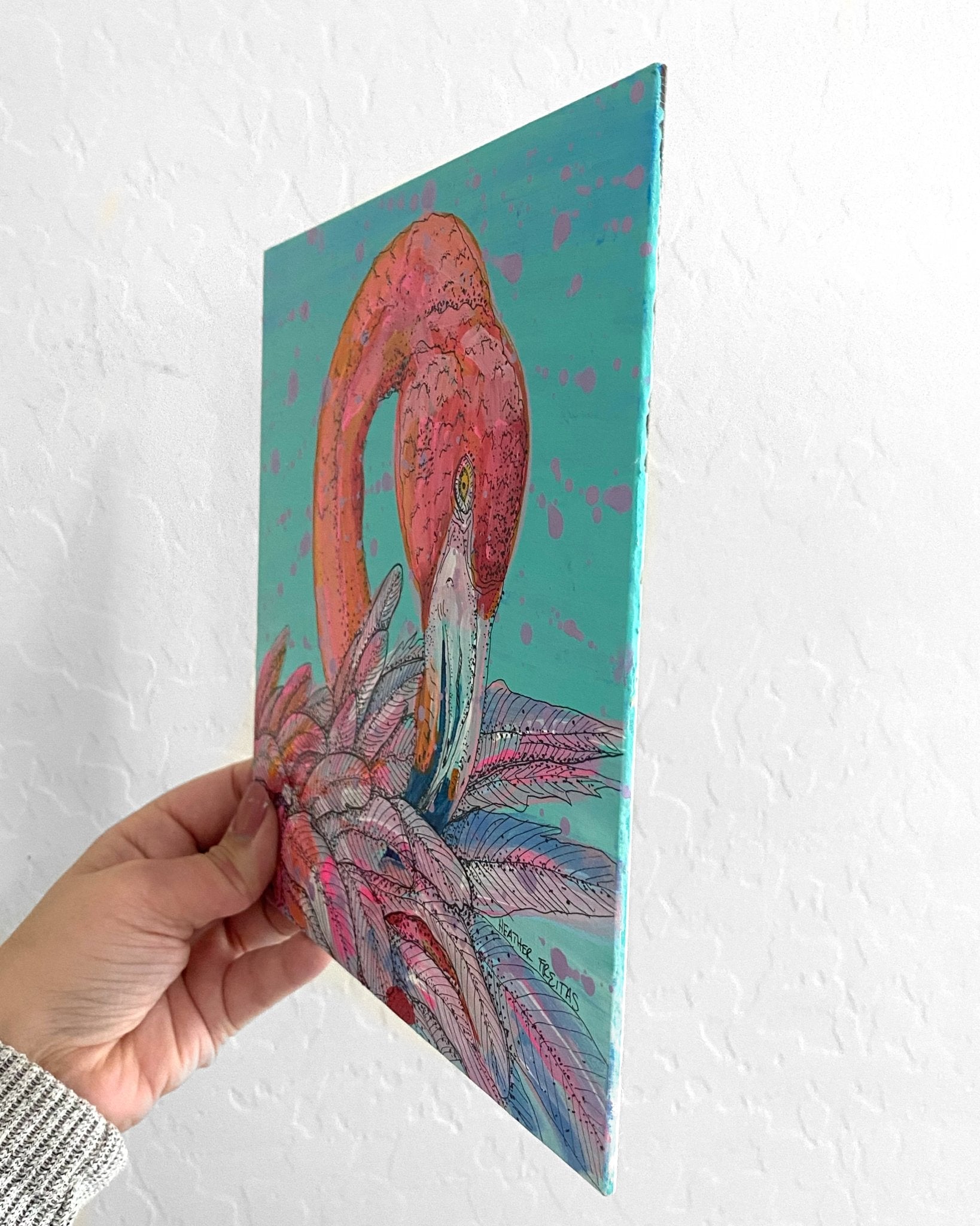 Garnet Pink Flamingo ( Original Painting ) - Heather Freitas - fine art home deccor