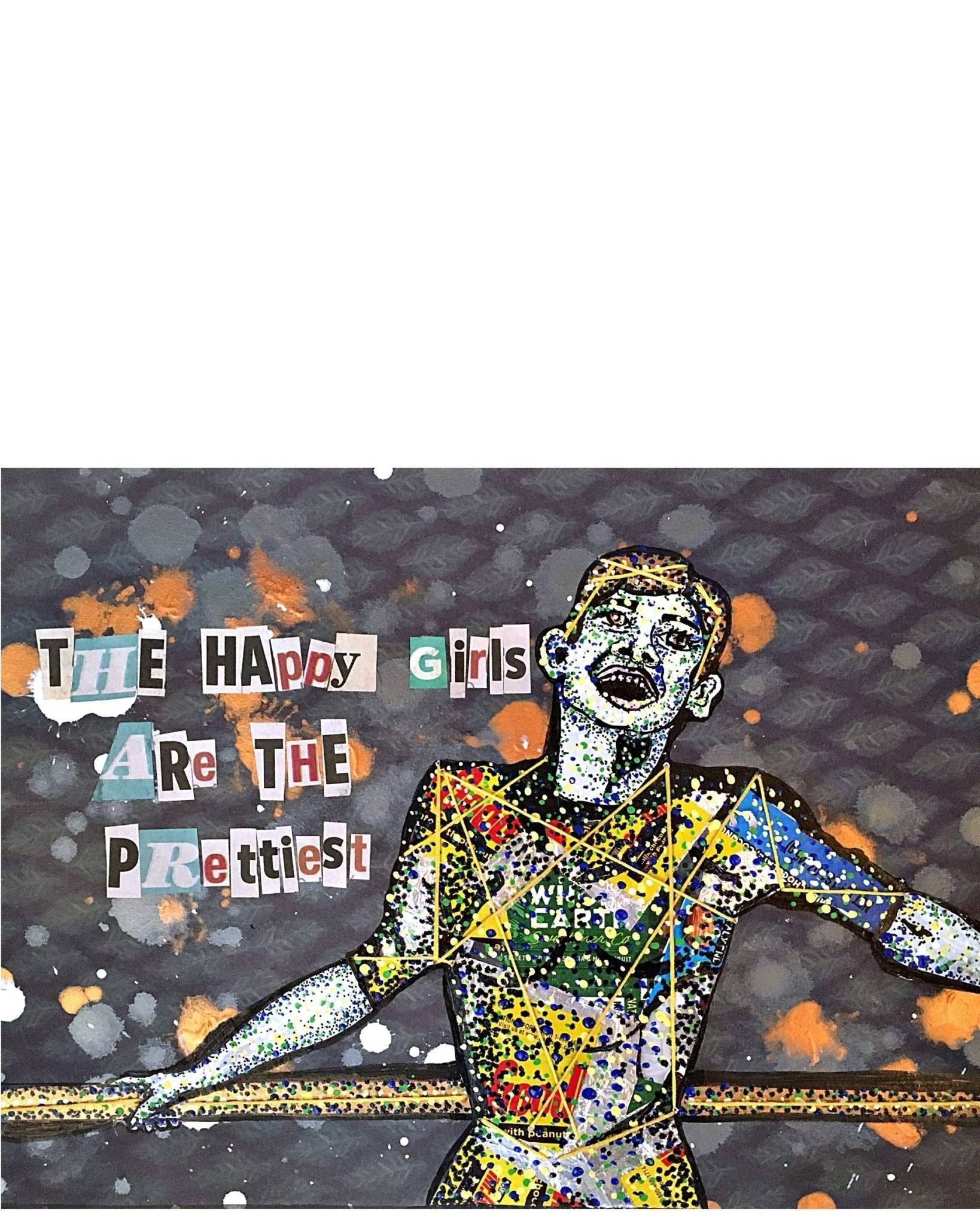 Happy Girls are the Prettiest - Audrey Hepburn pop art quote original painting - Heather Freitas - fine art home deccor