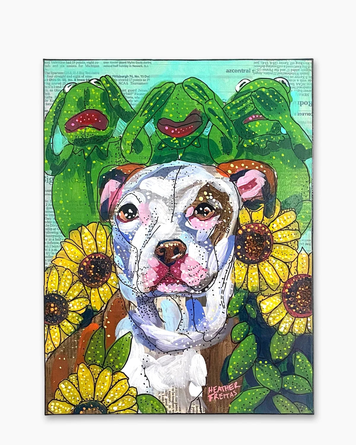 Hear No Evil, See No Evil, Bark No Evil Pit Bull ( Original Painting ) - Heather Freitas - fine art home deccor