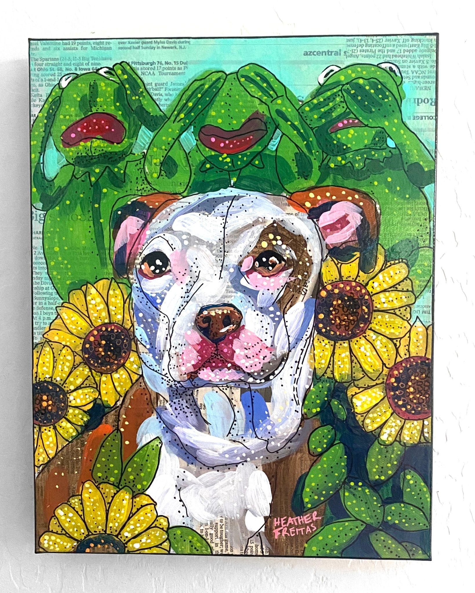 Hear No Evil, See No Evil, Bark No Evil Pit Bull ( Original Painting ) - Heather Freitas - fine art home deccor