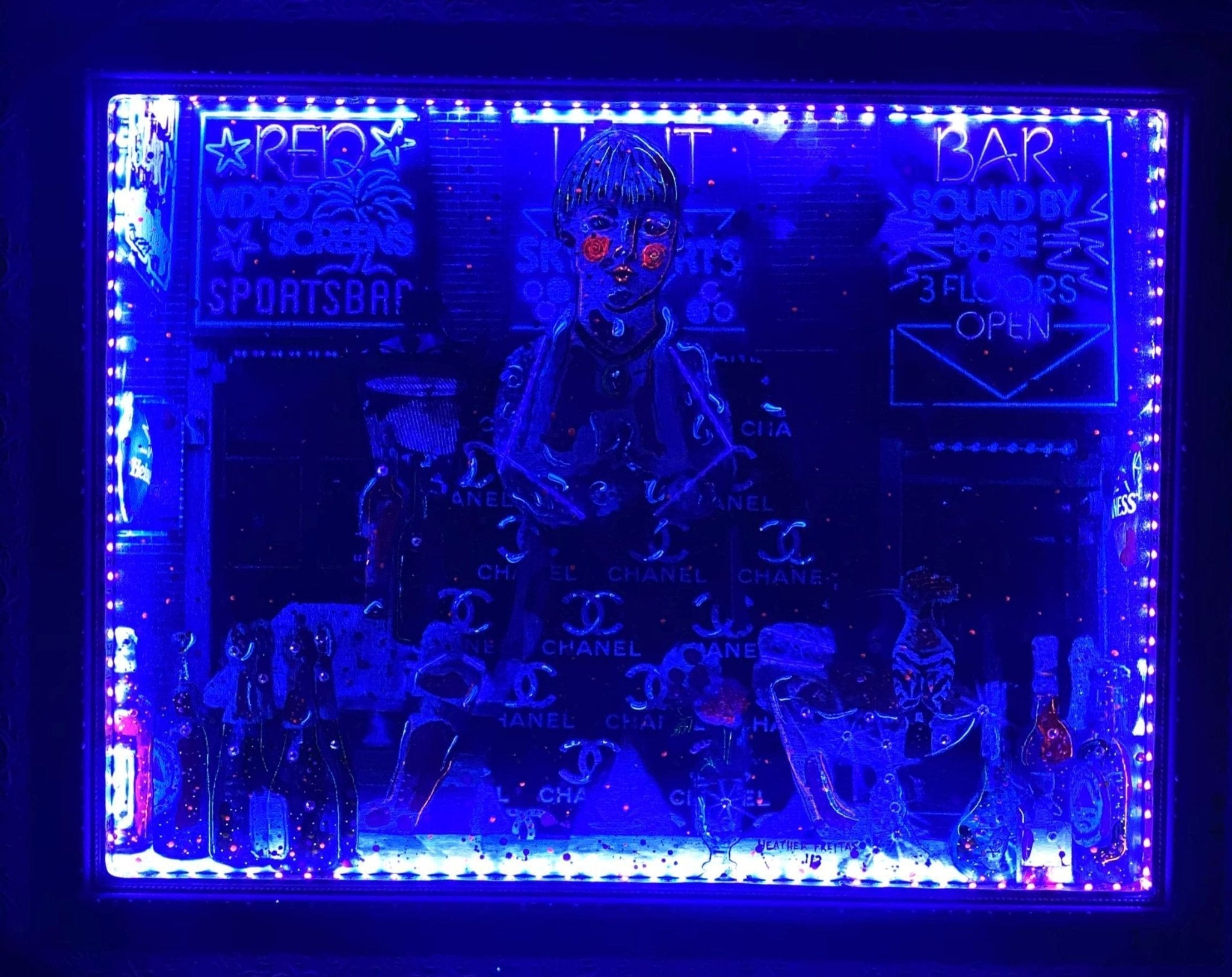 Lady At The Bar ( Black Light Embedded ) - Heather Freitas - fine art home deccor