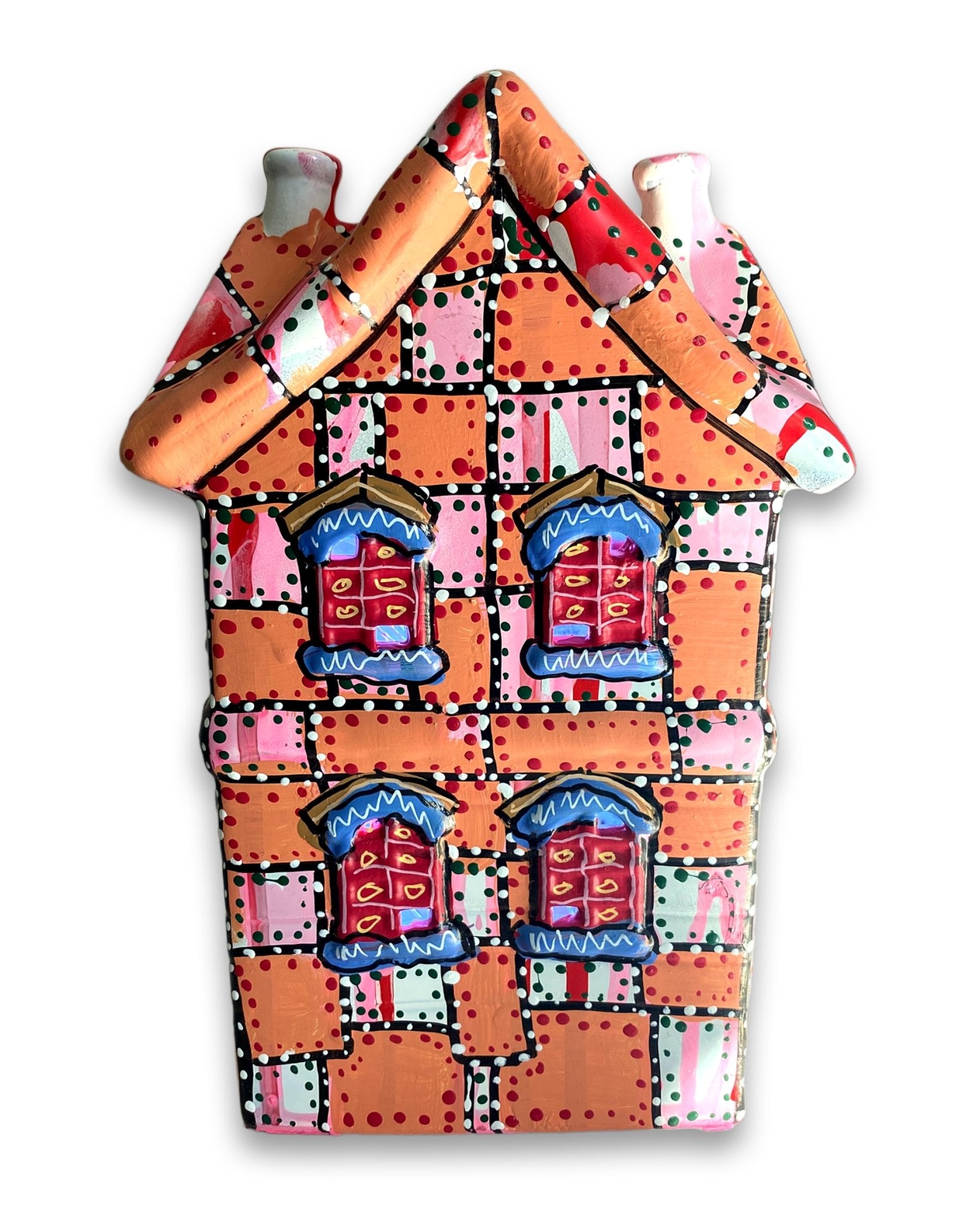 Pink & Peach Hand Painted Ceramic LED Christmas Village House - Heather Freitas 