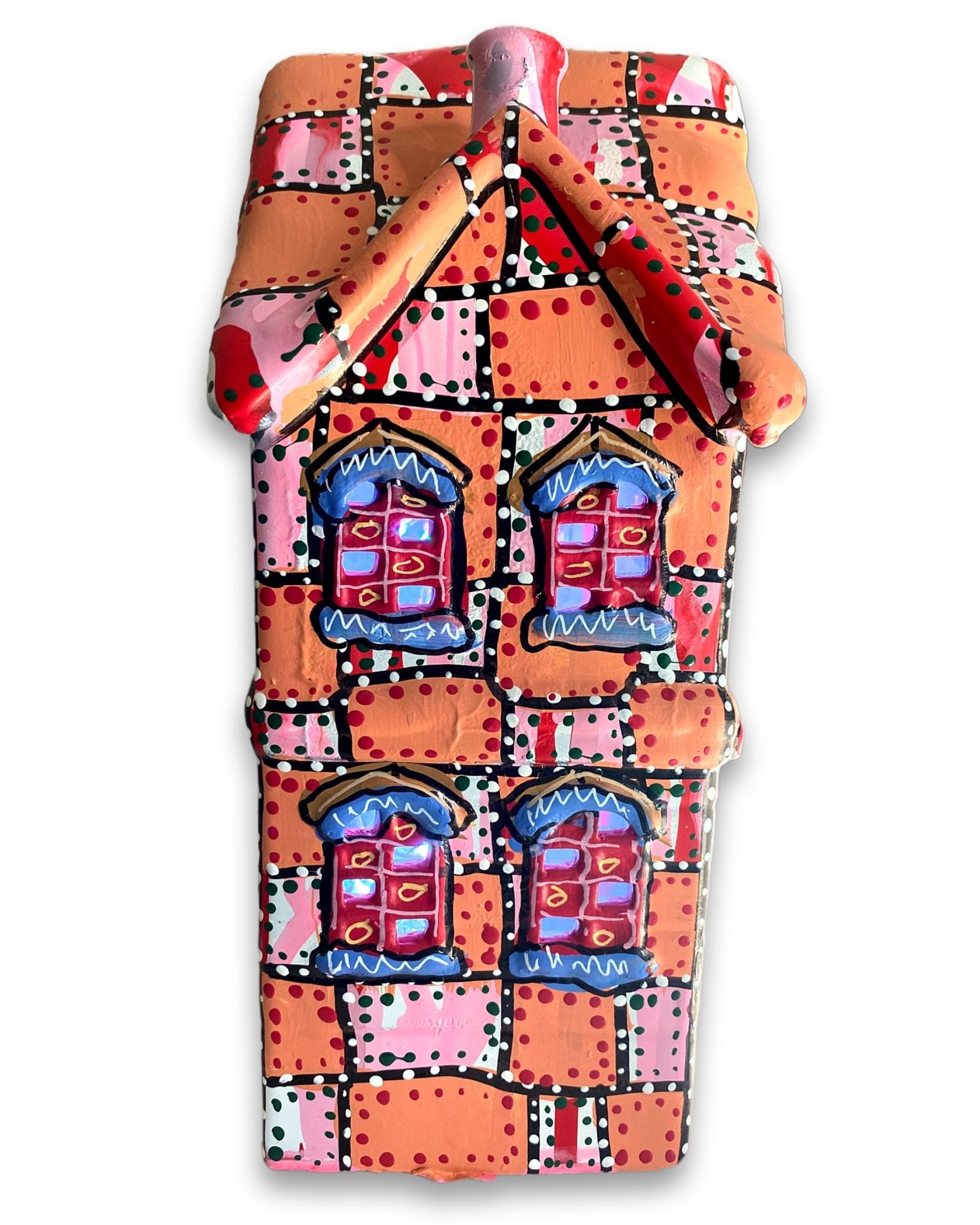 Pink & Peach Hand Painted Ceramic LED Christmas Village House - Heather Freitas 