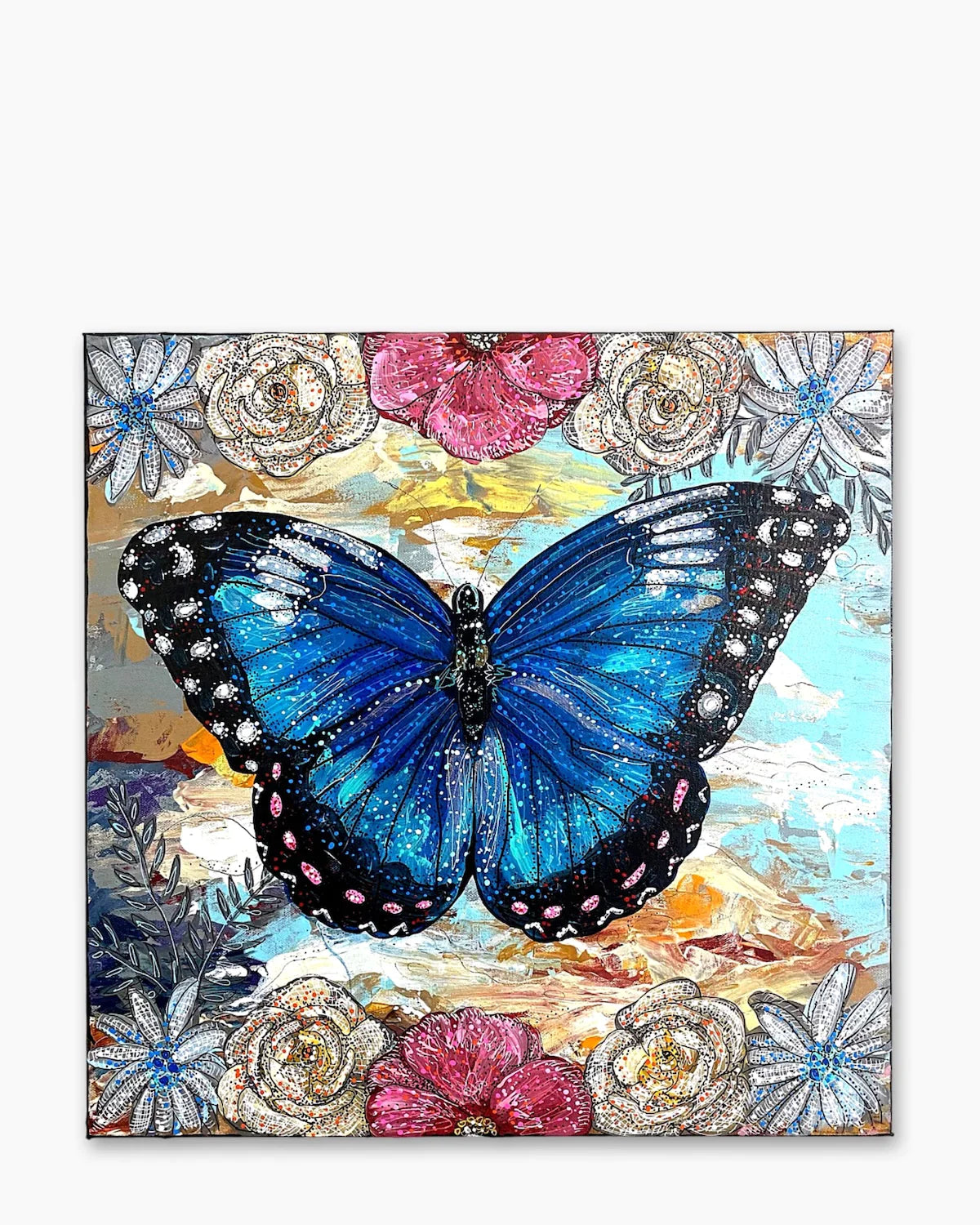 Sky Diamonds Butterfly Floral ( Original Painting ) - Heather Freitas - fine art home deccor