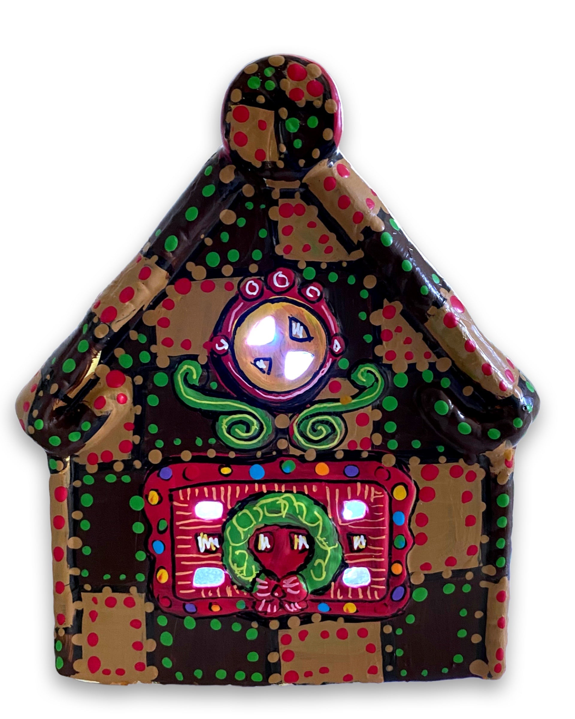 The Gingerbread House Brown & Sand Hand Painted Ceramic LED Christmas Village House - Heather Freitas 