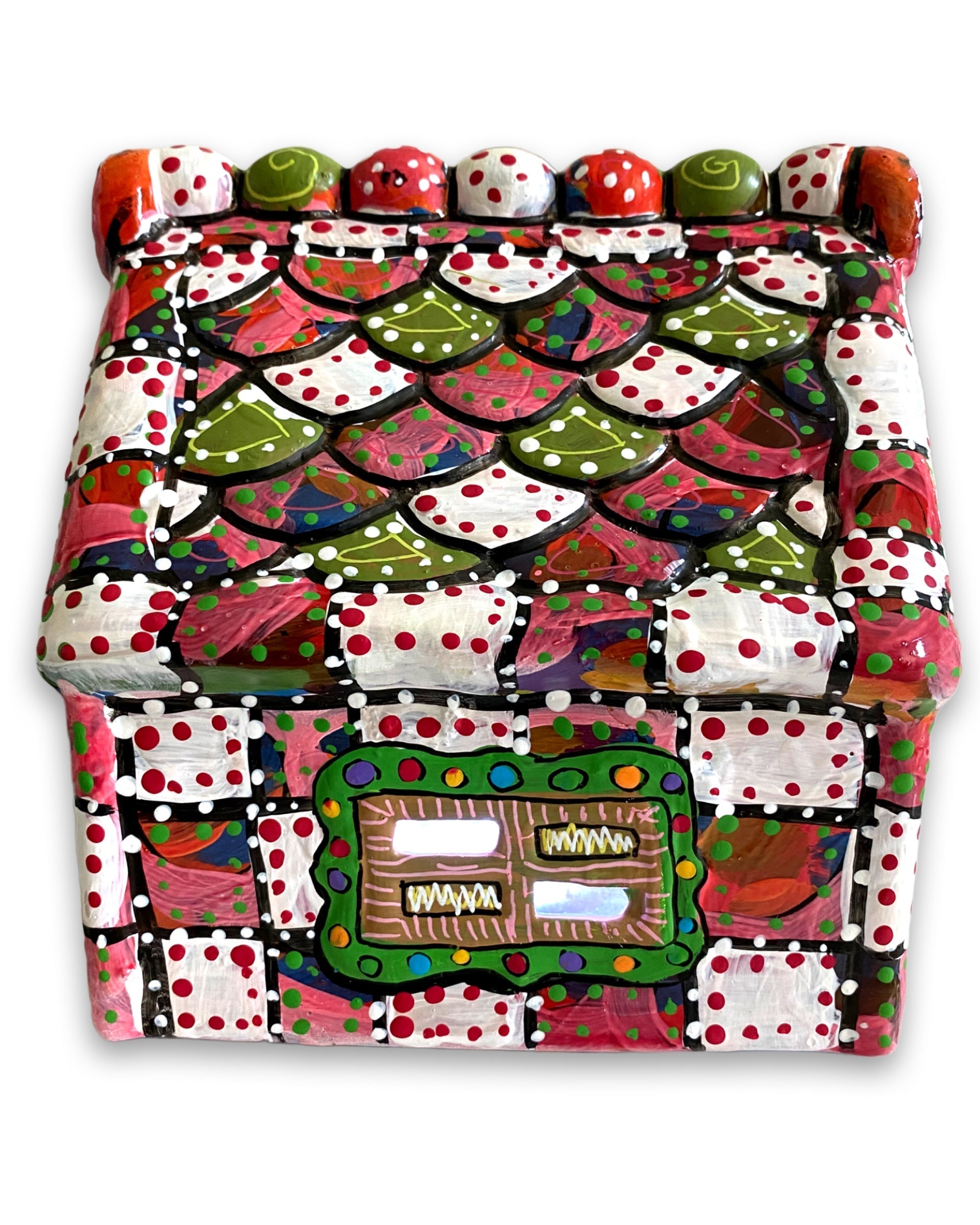 The Gingerbread House Red & White Hand Painted Ceramic LED Christmas Village House - Heather Freitas 